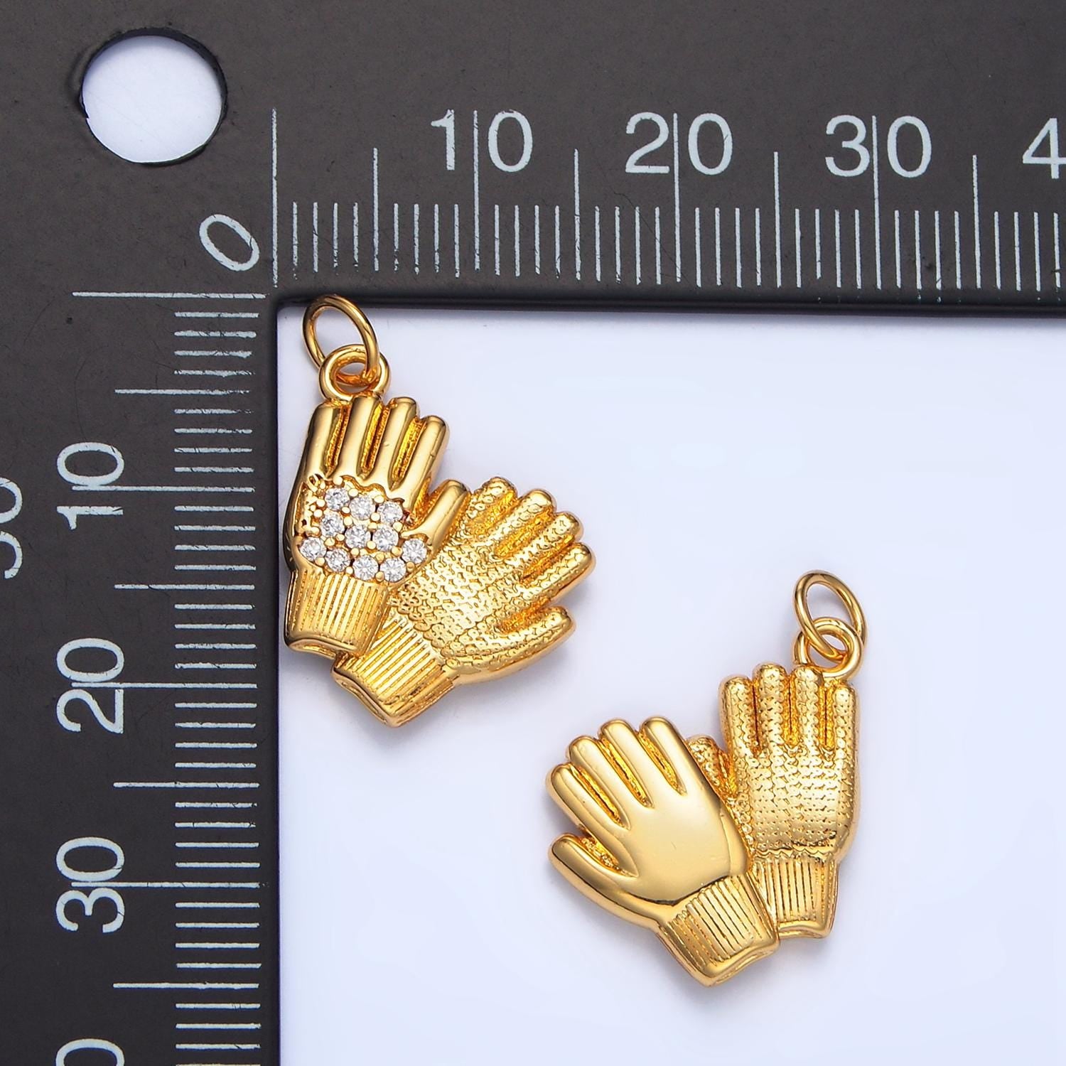 Double Textured Micro Paved CZ Mittens, 24K Gold Filled Charm | X-614