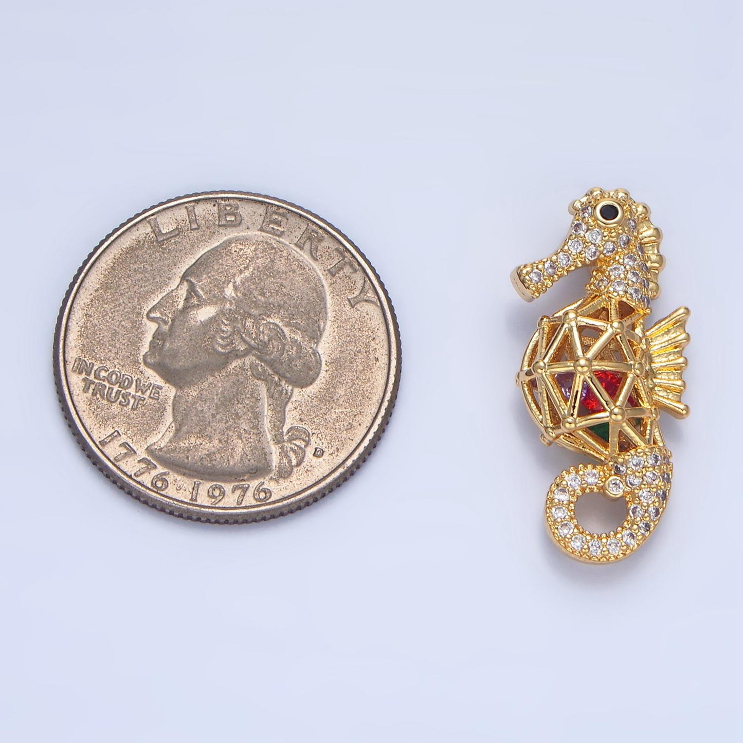 Micro Paved Cute Red CZ Sea Horse Sea Animal 24k Gold Filled Pendant | AA-952