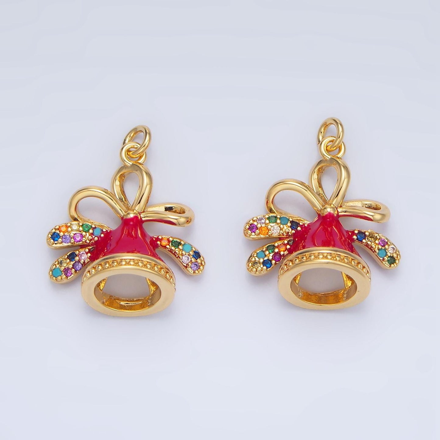 Christmas Festive Jingle Bell Multicolor CZ 24K Gold Filled Enamel Pendant | X-613