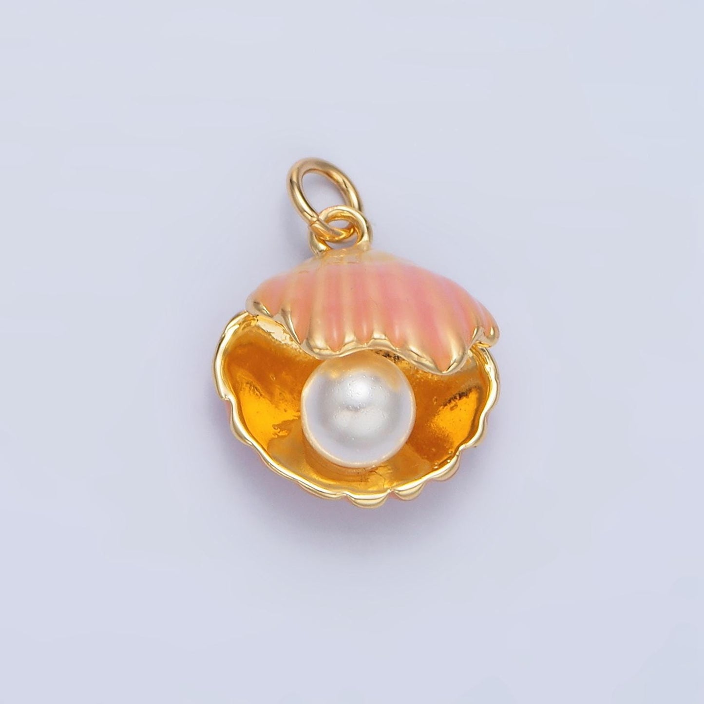 Open Purple & Pink Clam + Pearl Shell Gold Filled Charm | X-610