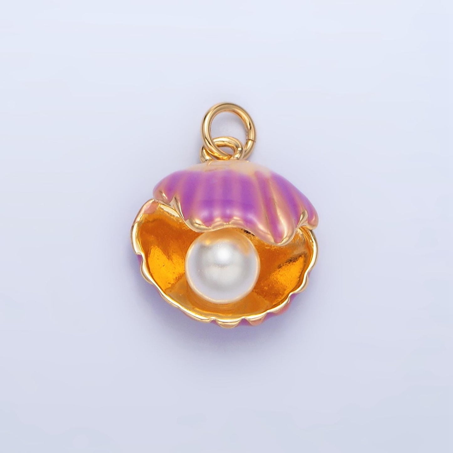 Open Purple & Pink Clam + Pearl Shell Gold Filled Charm | X-610