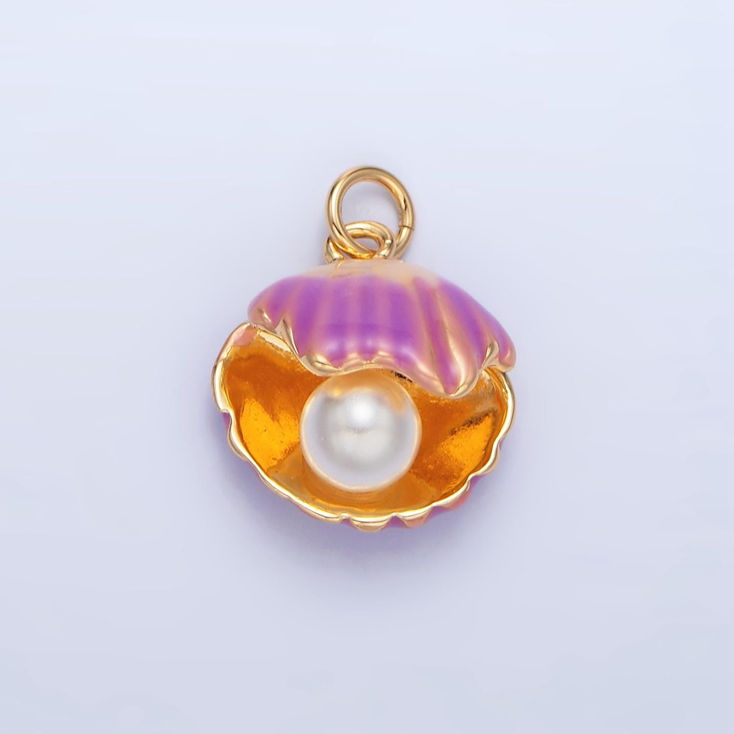 Open Purple & Pink Clam + Pearl Shell Gold Filled Charm | X-610