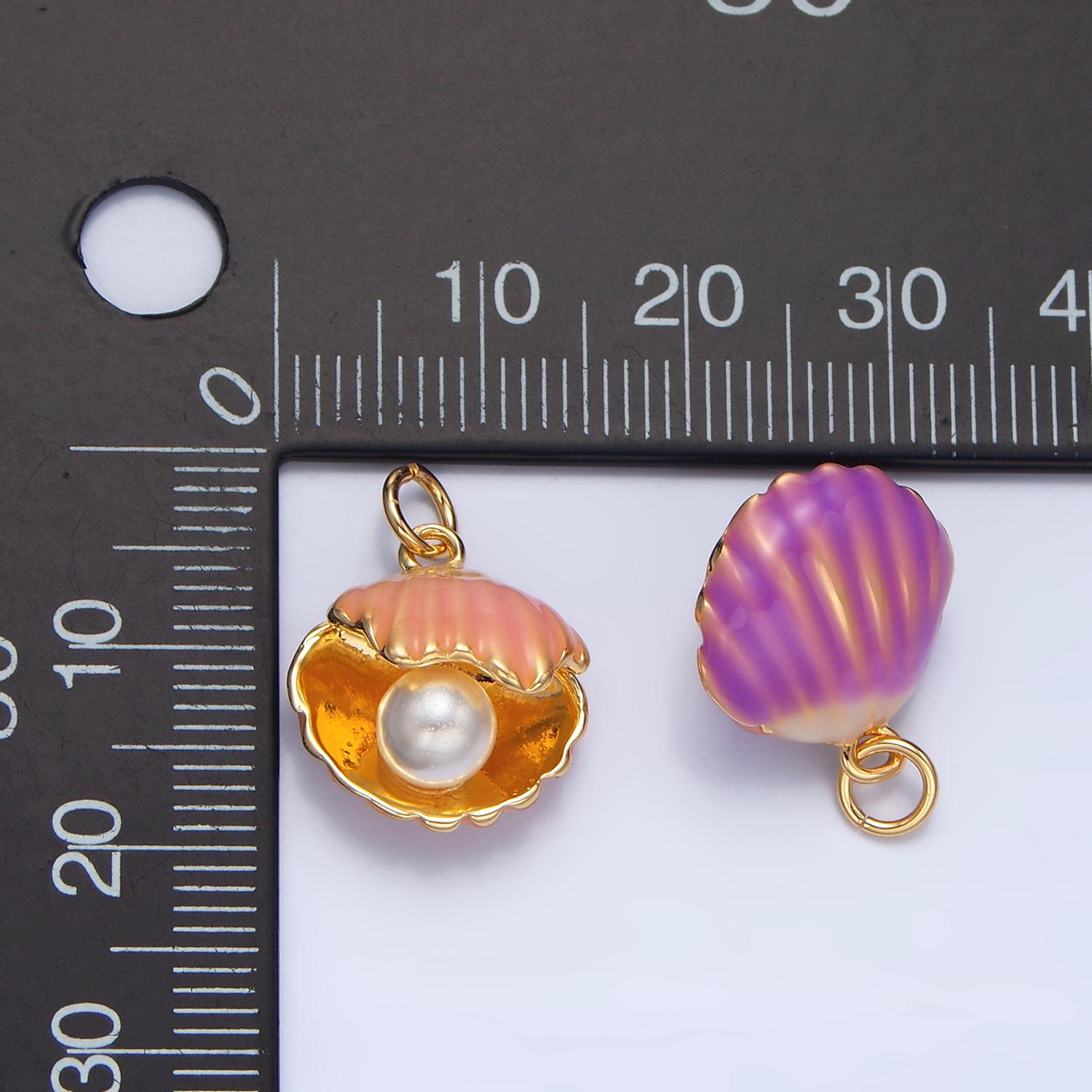 Open Purple & Pink Clam + Pearl Shell Gold Filled Charm | X-610