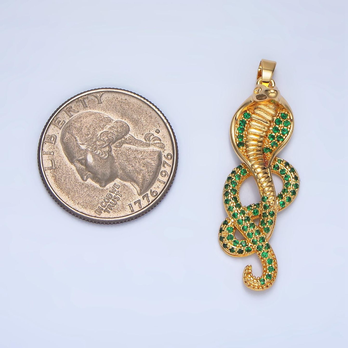 Green CZ Coiled Cobra, 24K Gold Filled Pendant | AA-948