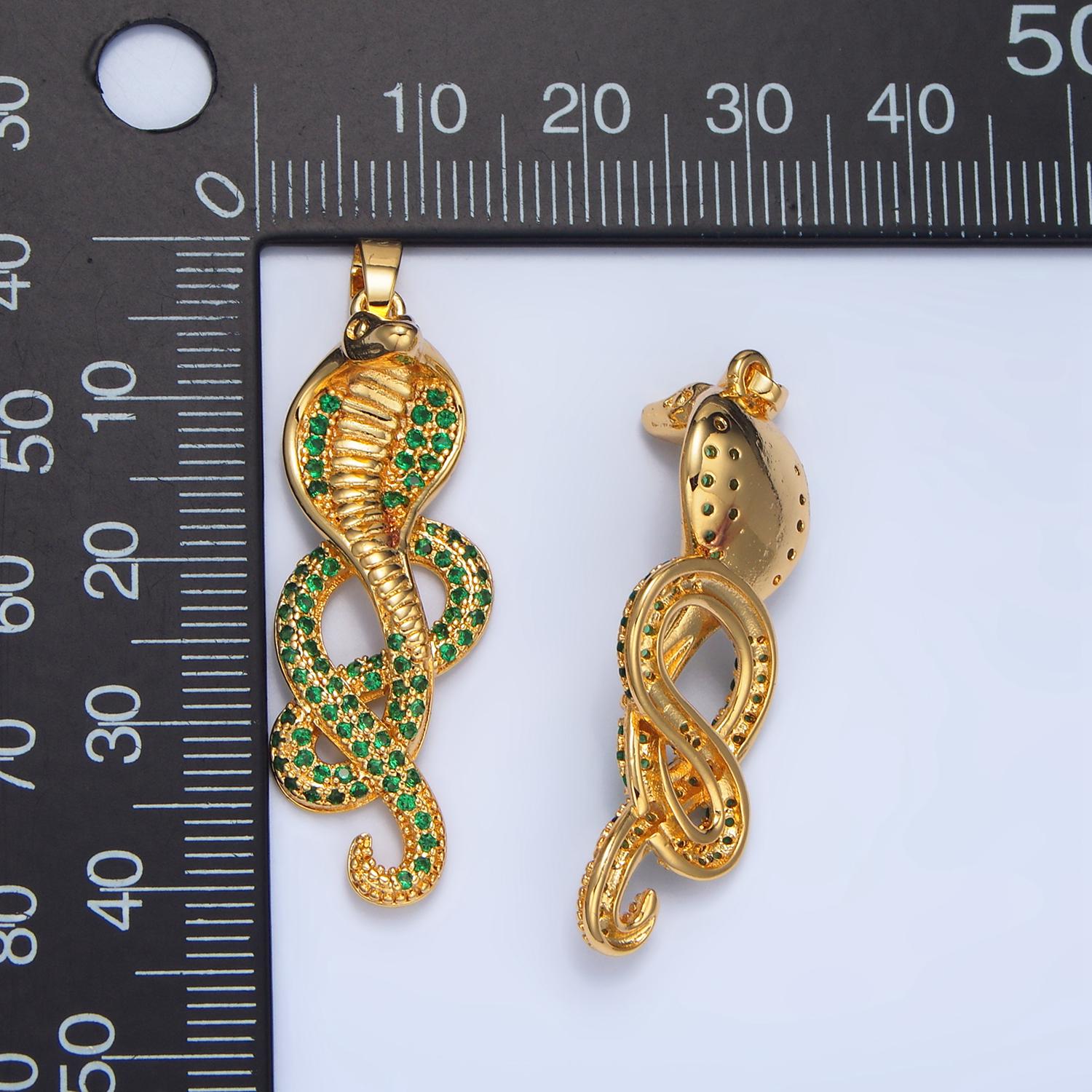 Green CZ Coiled Cobra, 24K Gold Filled Pendant | AA-948
