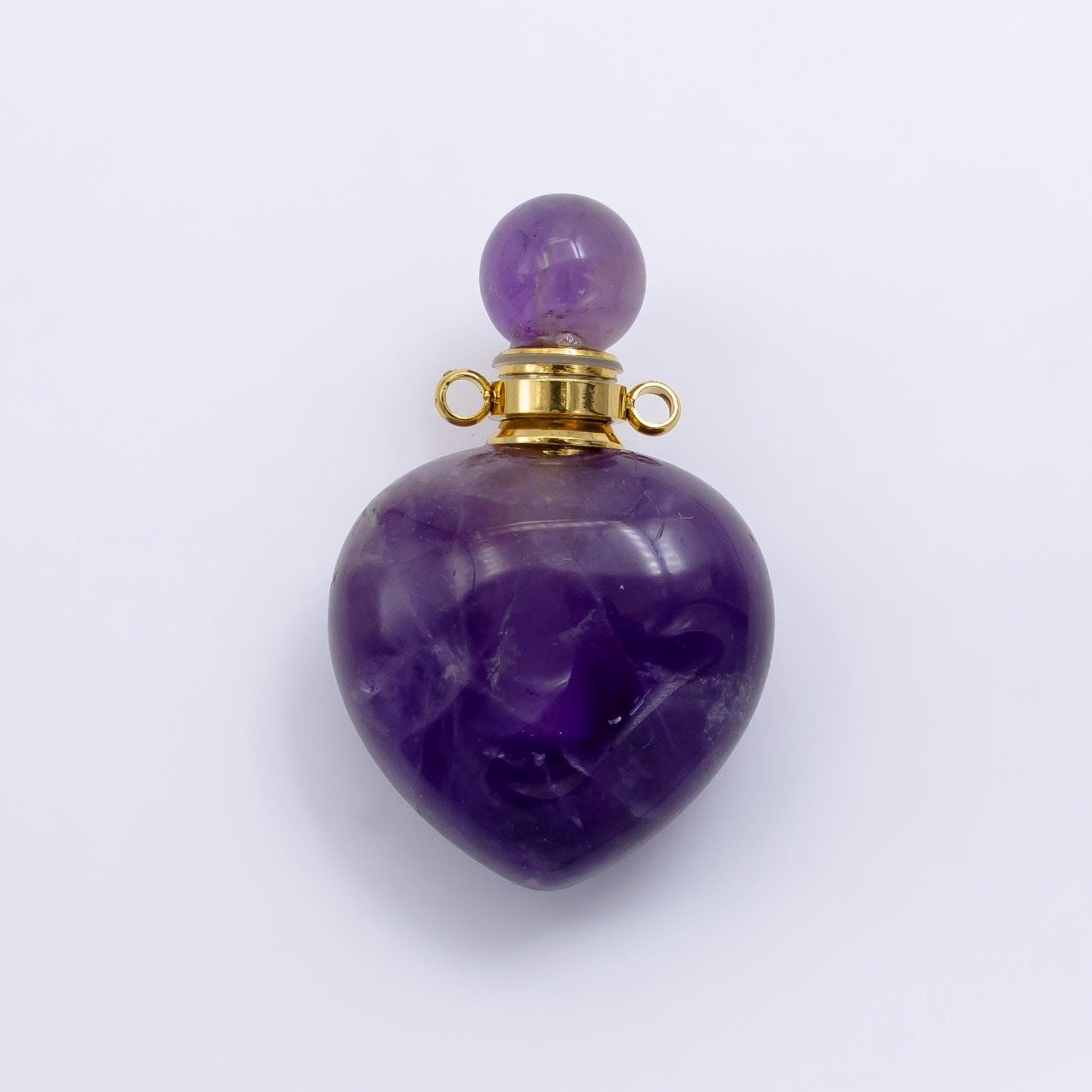 Gold Heart Rose Quartz Amethyst Aventurine Bottle Pendant Necklace, Natural Gemstone Crystal Quartz Perfume Potion Bottle Pendant Necklace