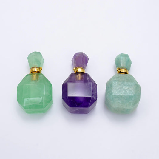 Dainty Square Amethyst Aventurine Bottle Pendant Necklace, Natural Gemstone Crystal Quartz Perfume Essential Oil Bottle Pendant Necklace
