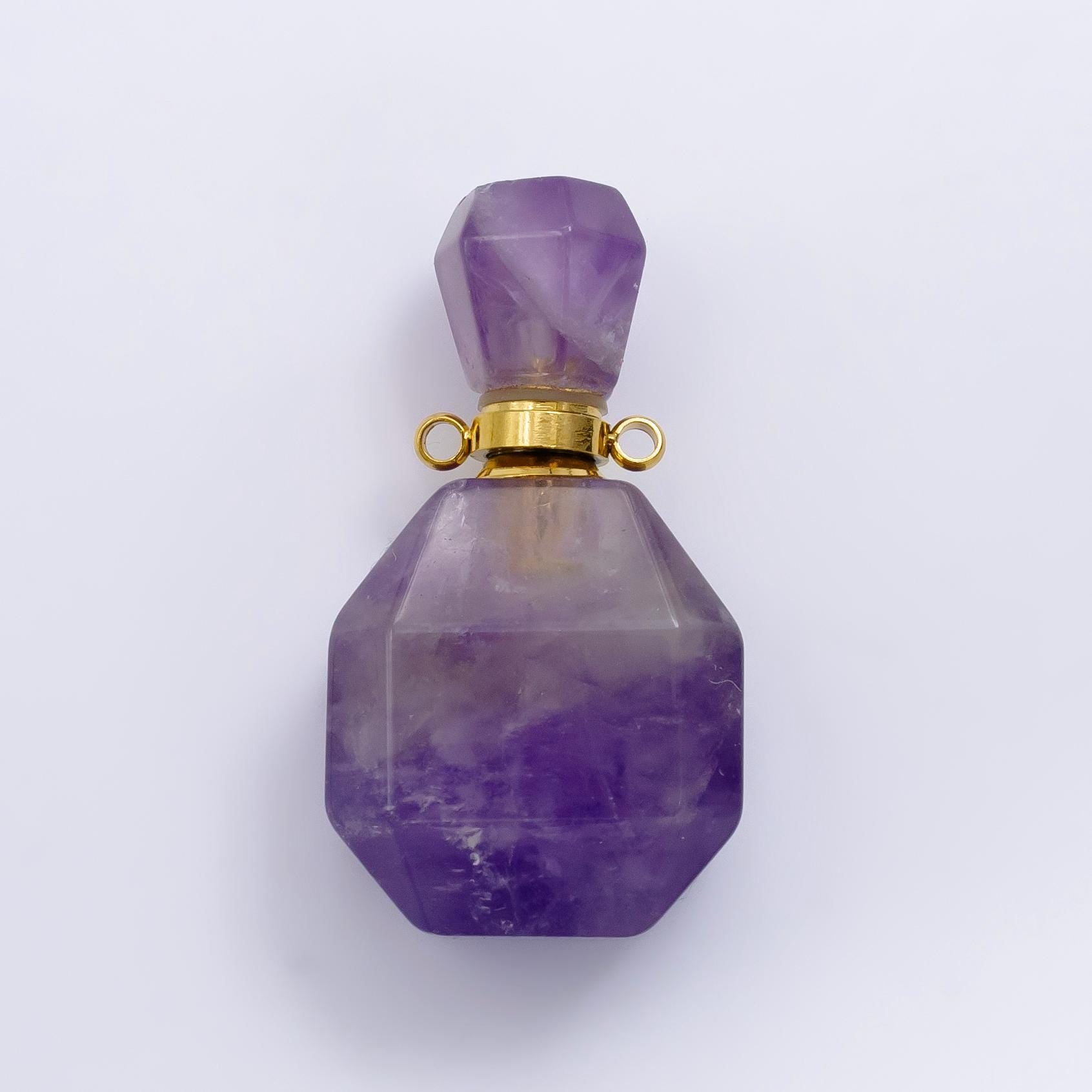 Dainty Square Amethyst Aventurine Bottle Pendant Necklace, Natural Gemstone Crystal Quartz Perfume Essential Oil Bottle Pendant Necklace