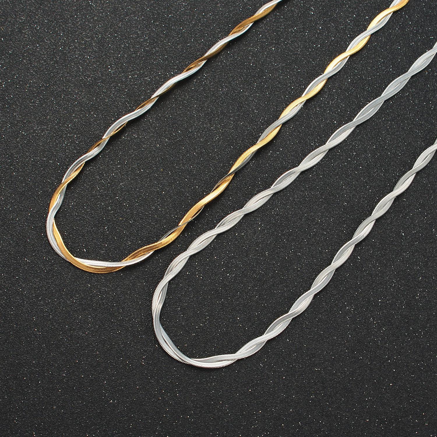 18 Inch Braided Herringbone Chain Mix Metal Chain Stainless Steel Necklace in Mixed Metal & Silver | WA-2614 WA-2615