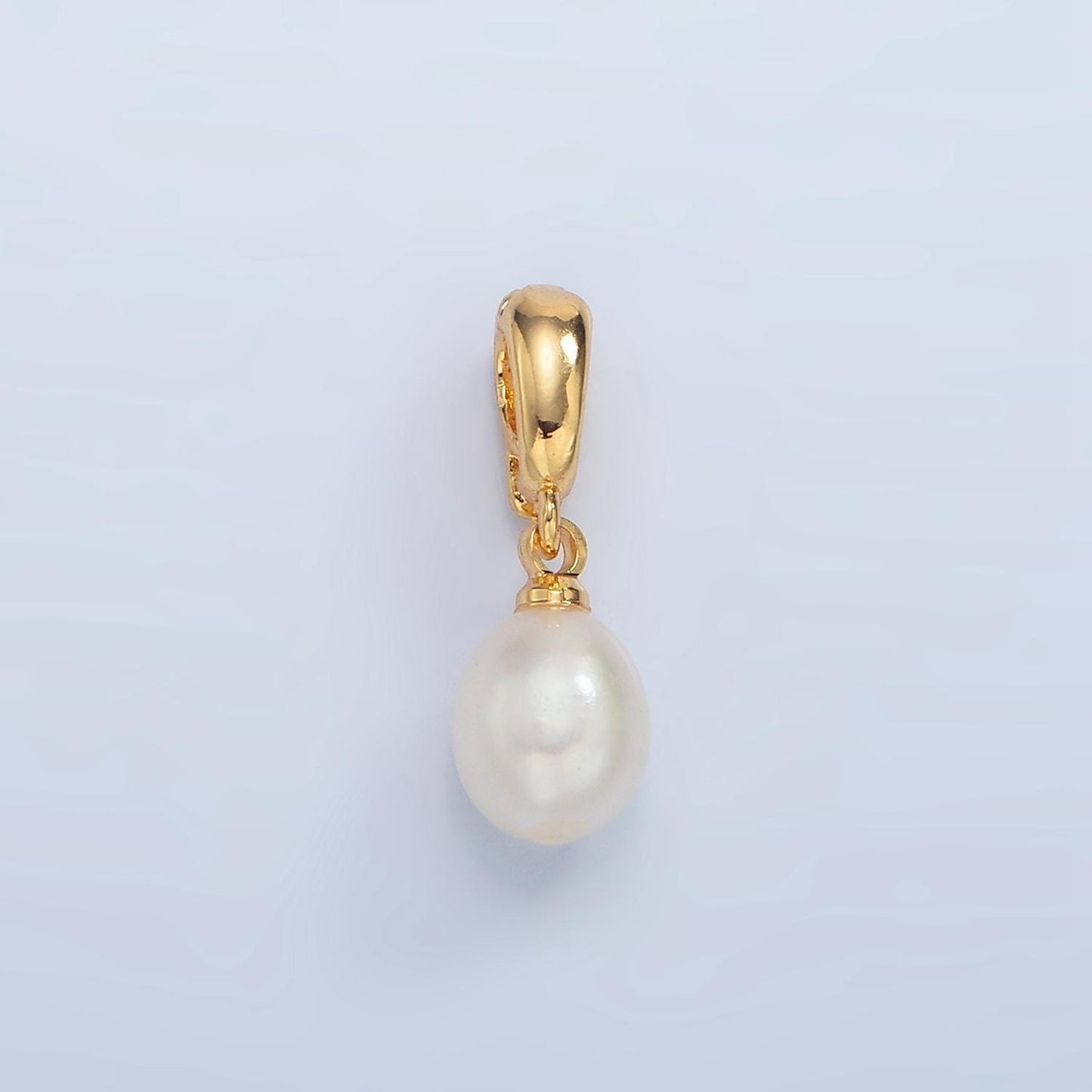 18K Gold Filled 11mm Mauve Pink Freshwater Pearl White Oval Drop Pendant with Enhancer Bail for Necklace | P-1900