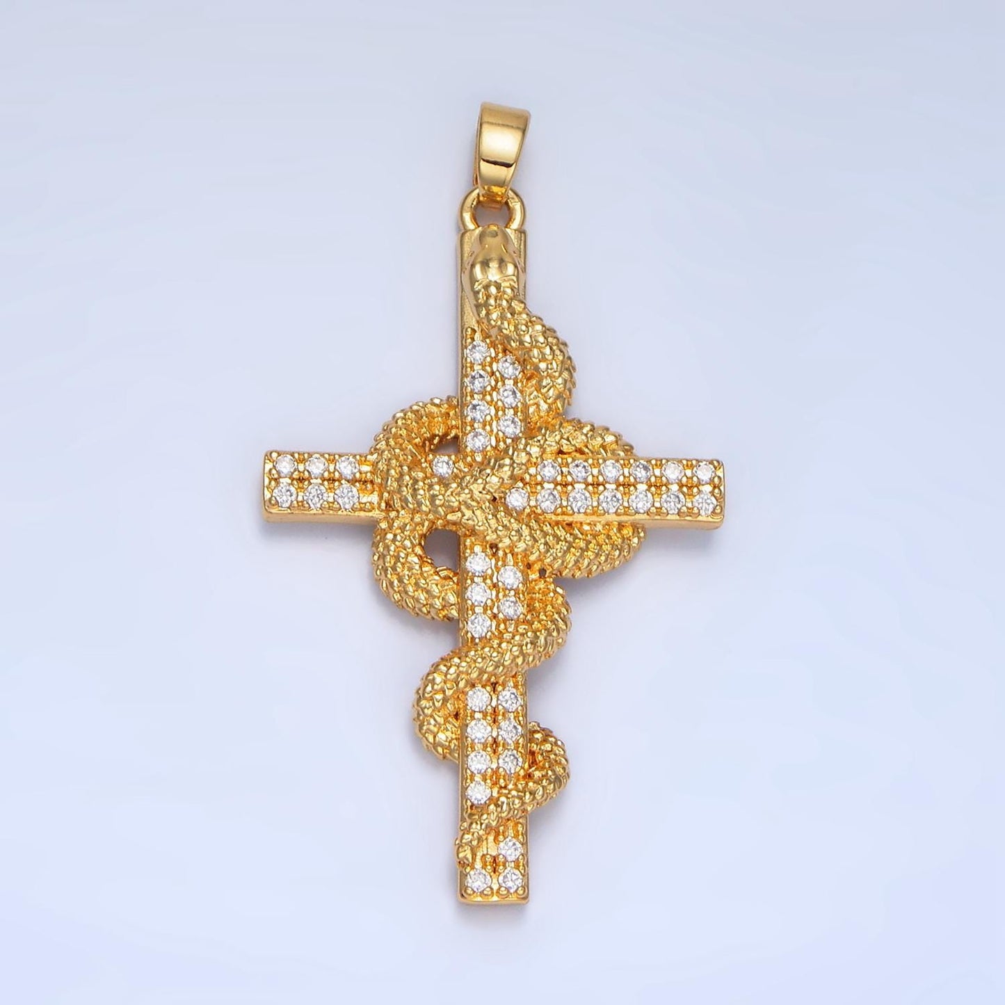 Textured Garter Snake Micro Paved CZ Cross 24K Gold Filled Pendant | AA-947