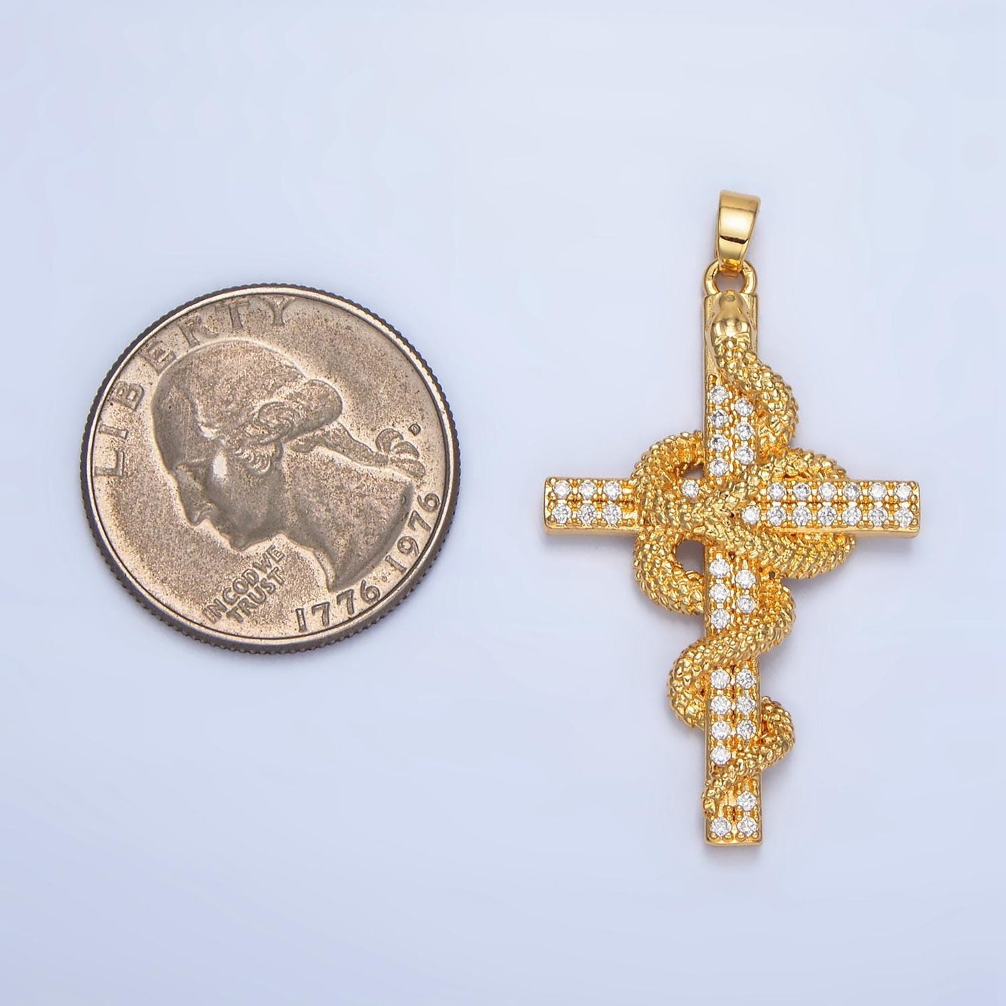 Textured Garter Snake Micro Paved CZ Cross 24K Gold Filled Pendant | AA-947