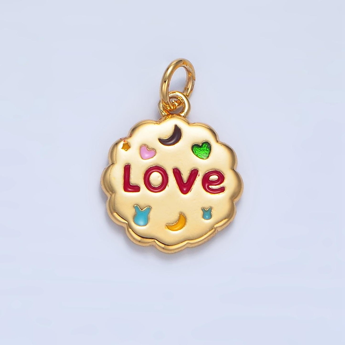 Puffy Round Charm Double Sided Love & Lucky 24K Gold Filled Charm | X-618