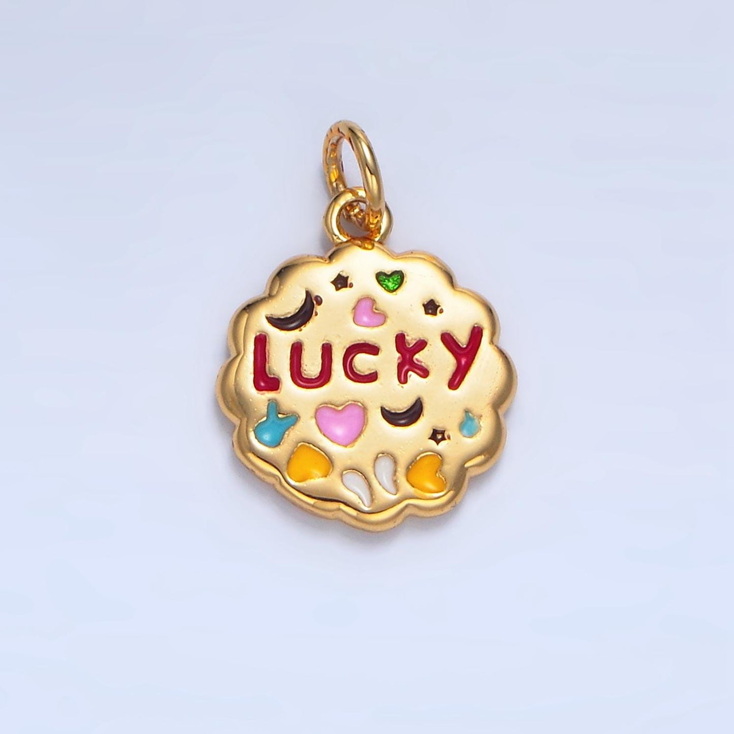Puffy Round Charm Double Sided Love & Lucky 24K Gold Filled Charm | X-618