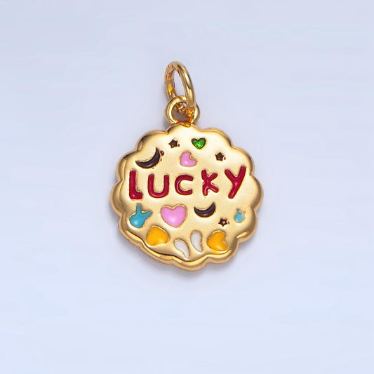 Puffy Round Charm Double Sided Love & Lucky 24K Gold Filled Charm | X-618