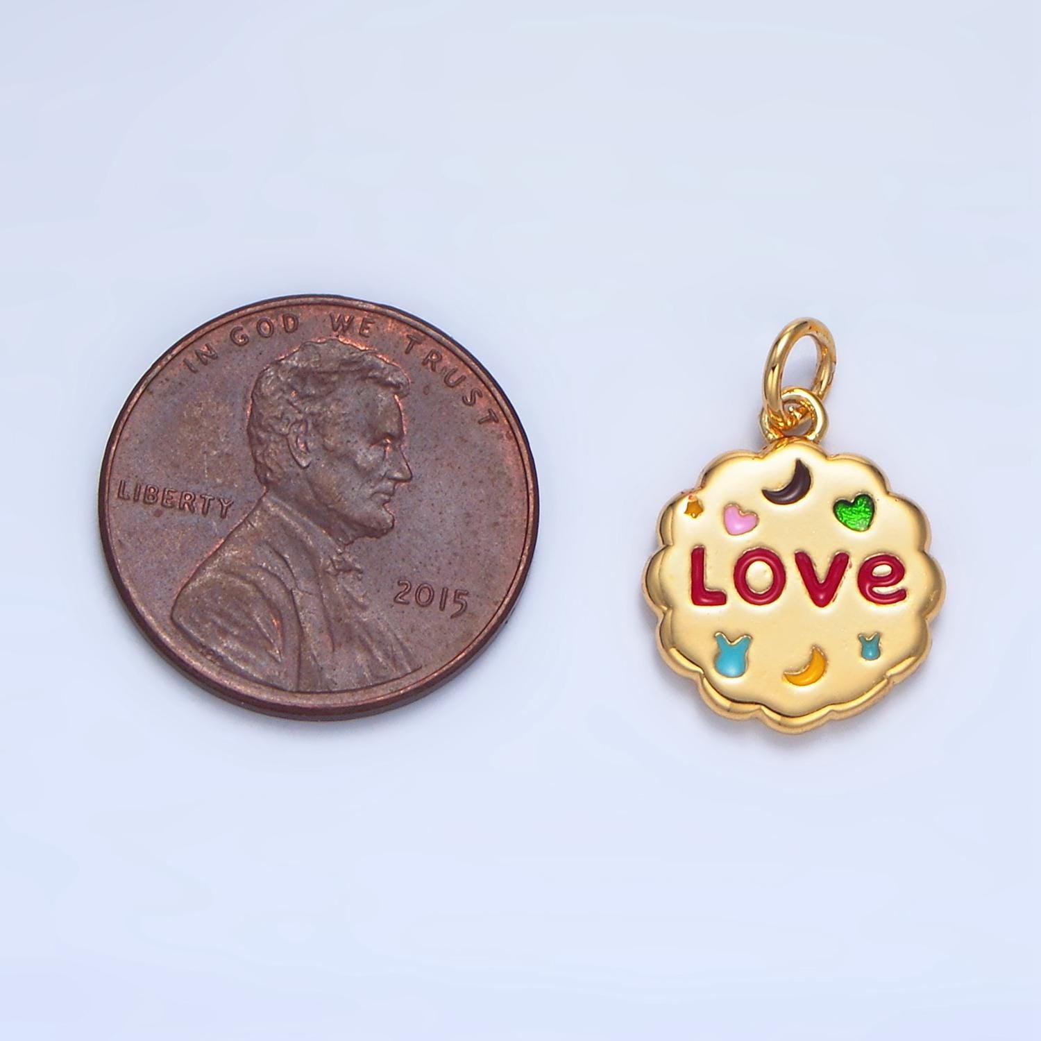Puffy Round Charm Double Sided Love & Lucky 24K Gold Filled Charm | X-618
