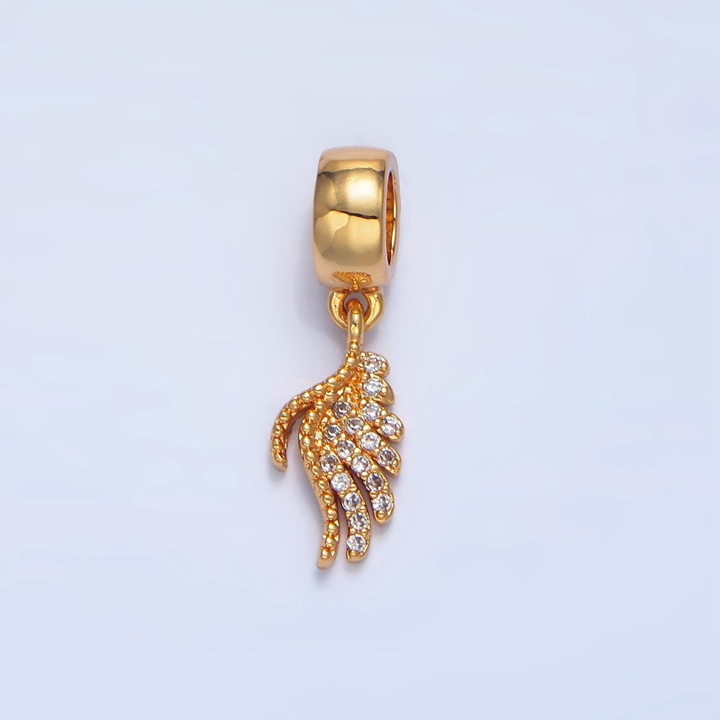Single Textured Mini CZ Wing 24K Gold Filled Charms | X-623