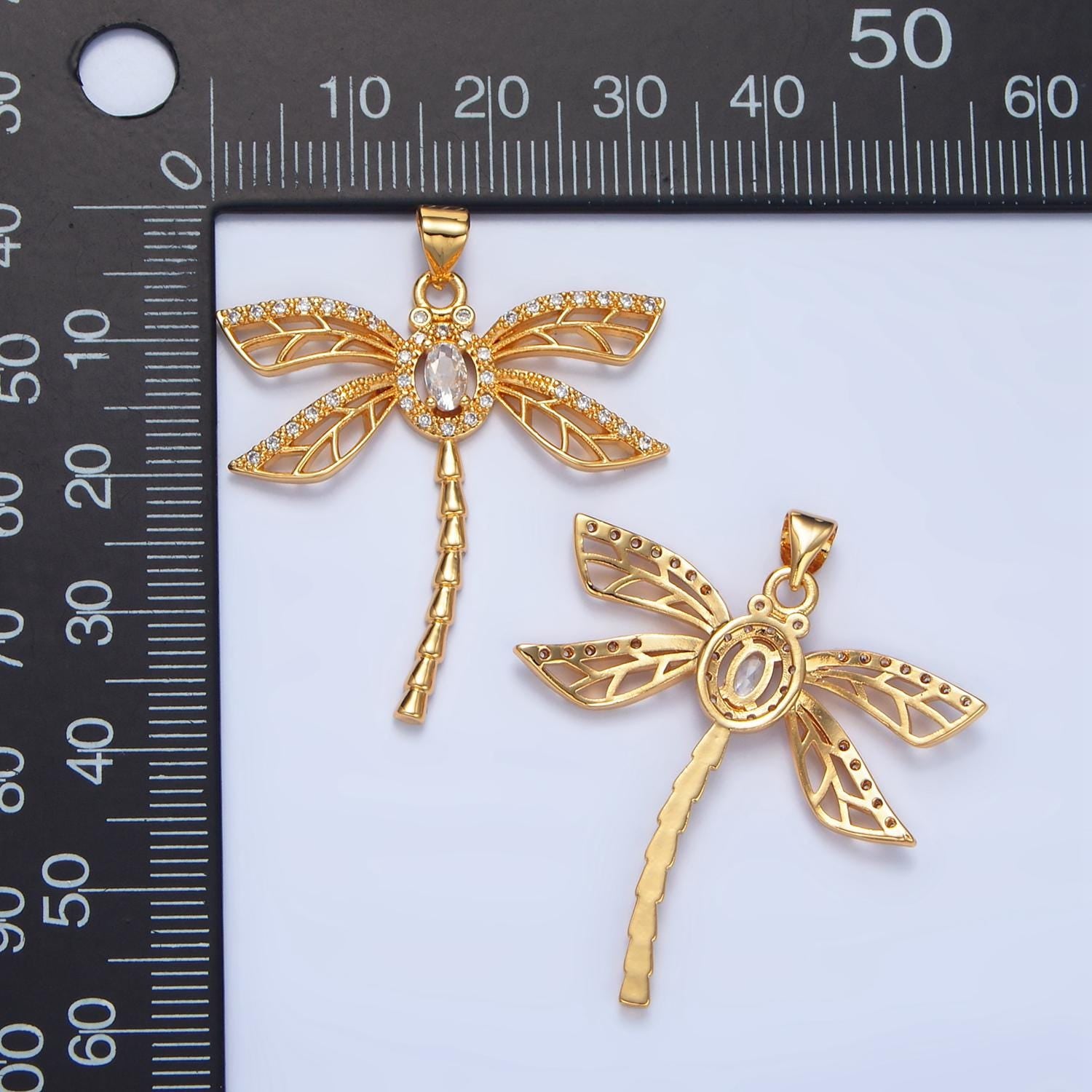 Open Wing Micro Paved CZ Dragonfly Gold Filled Insect Pendant | AA-140