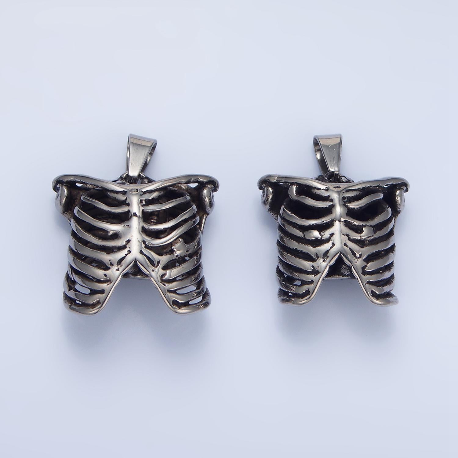 3D Stainless Steel Skull Charm in Silver Torso Bone Pendant Halloween Pendant P1509