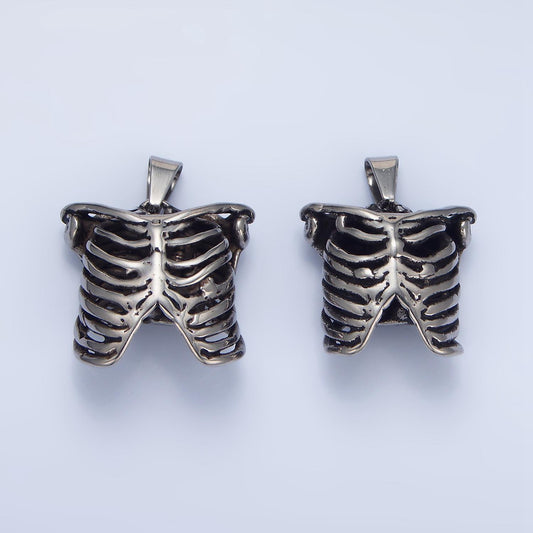 3D Stainless Steel Skull Charm in Silver Torso Bone Pendant Halloween Pendant P1509