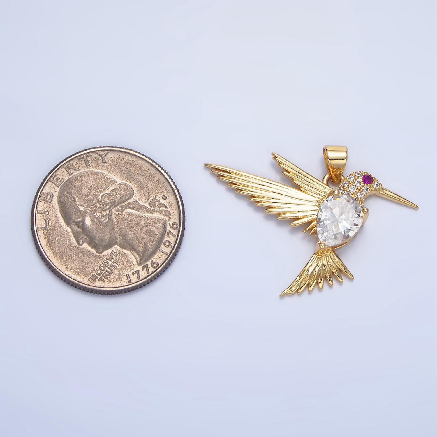 Micro Paved Clear CZ Hummingbird Gold Filled Animal Charm | AA-141