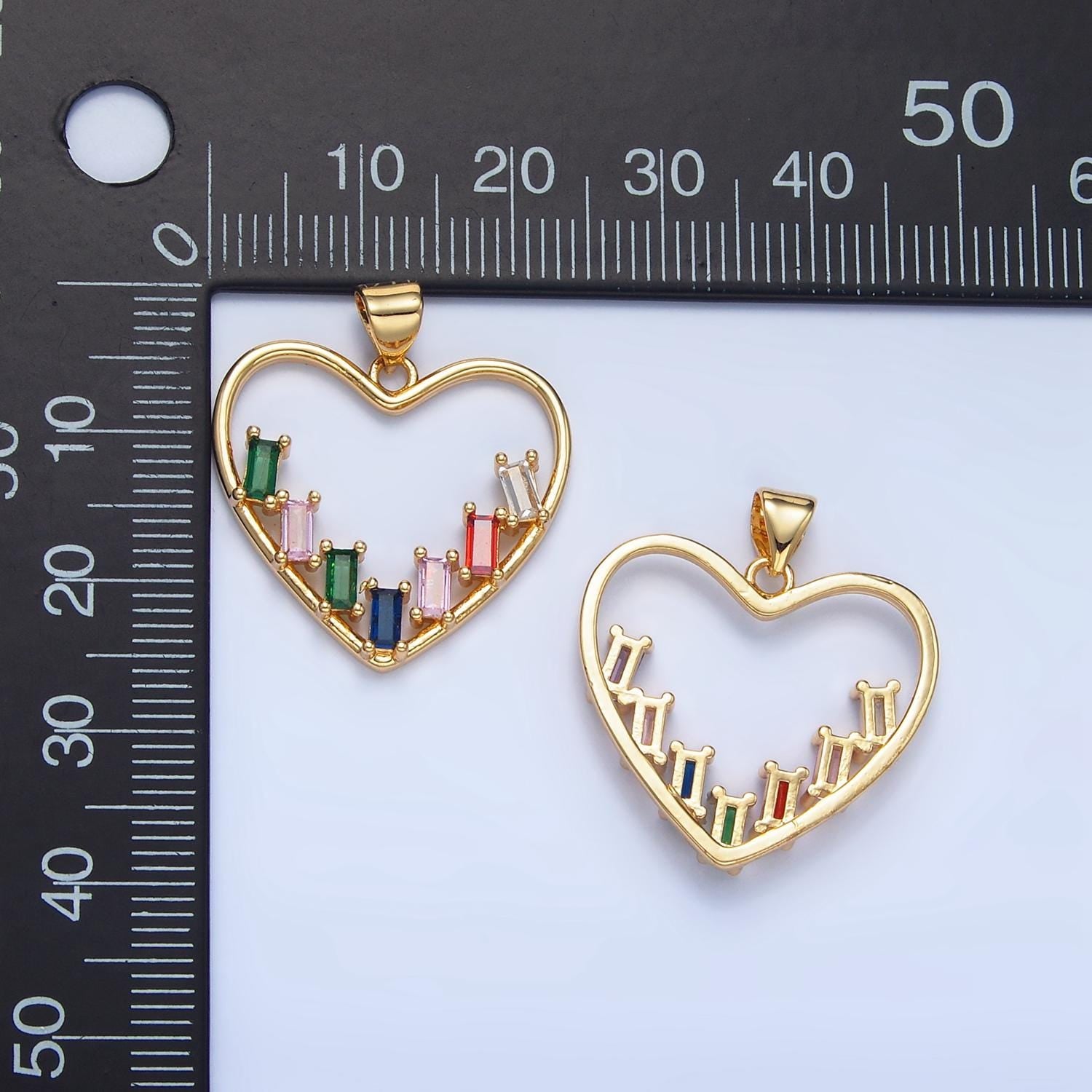 Open Heart Color Baguette CZ 24K Gold Filled Heart AA-781