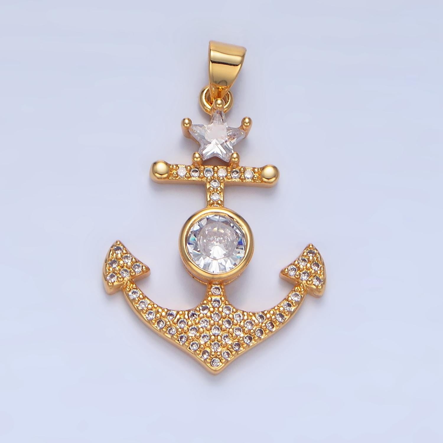 Sea Anchor Micro Paved CZ 24K Gold Filled Sea Pendant | AA-138