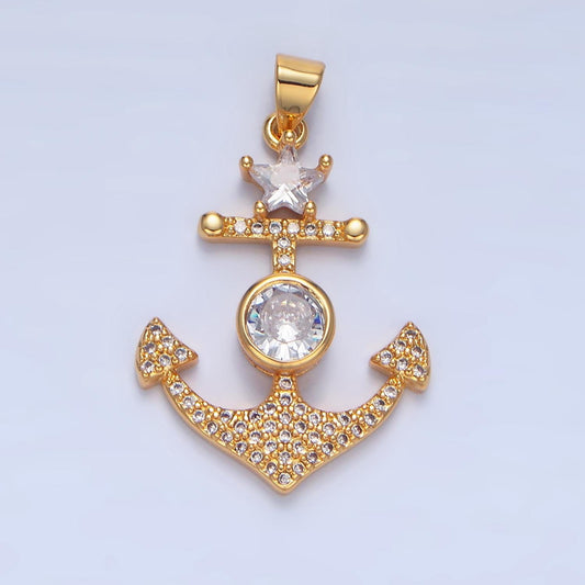 Sea Anchor Micro Paved CZ 24K Gold Filled Sea Pendant | AA-138