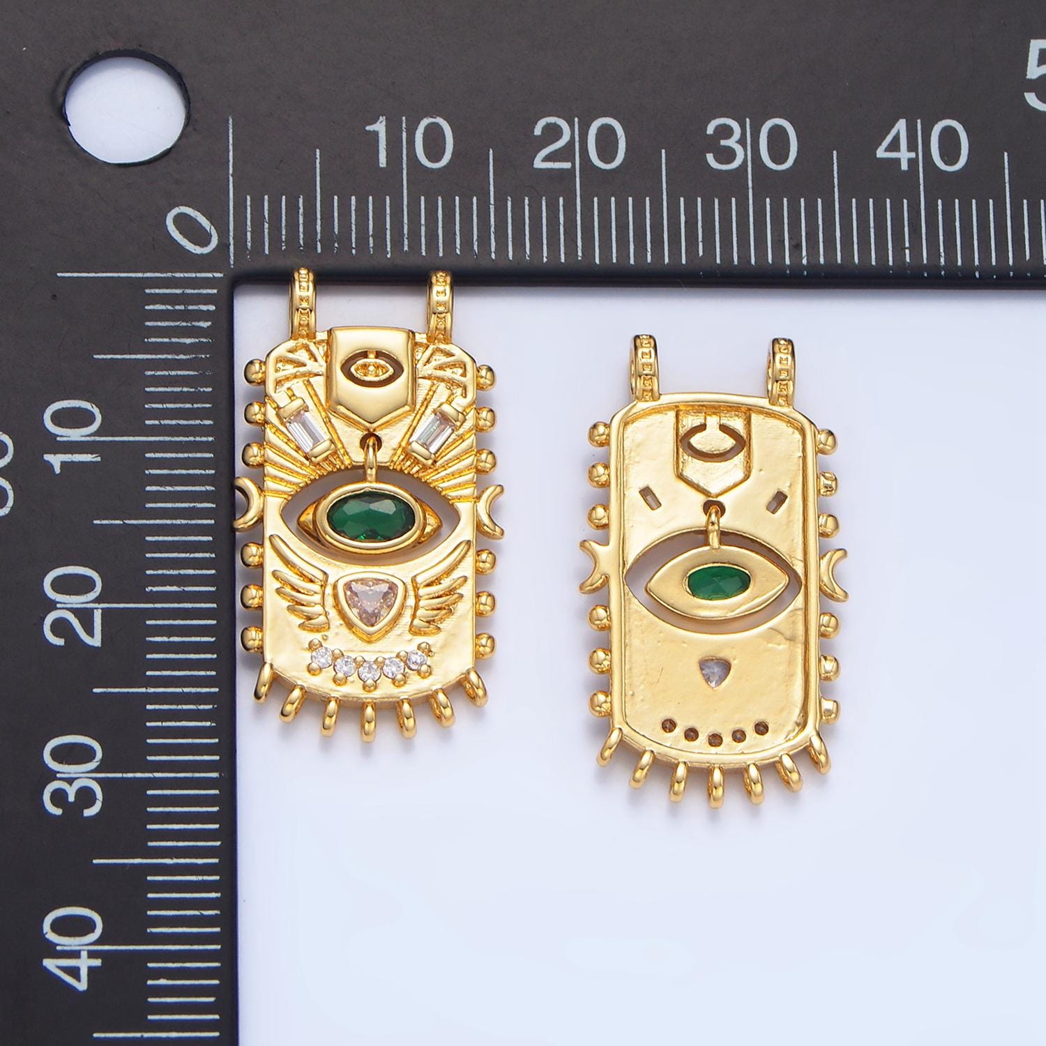 Green CZ Evil Eye Geometric Tag 24K Gold Filled Pendant | F-481