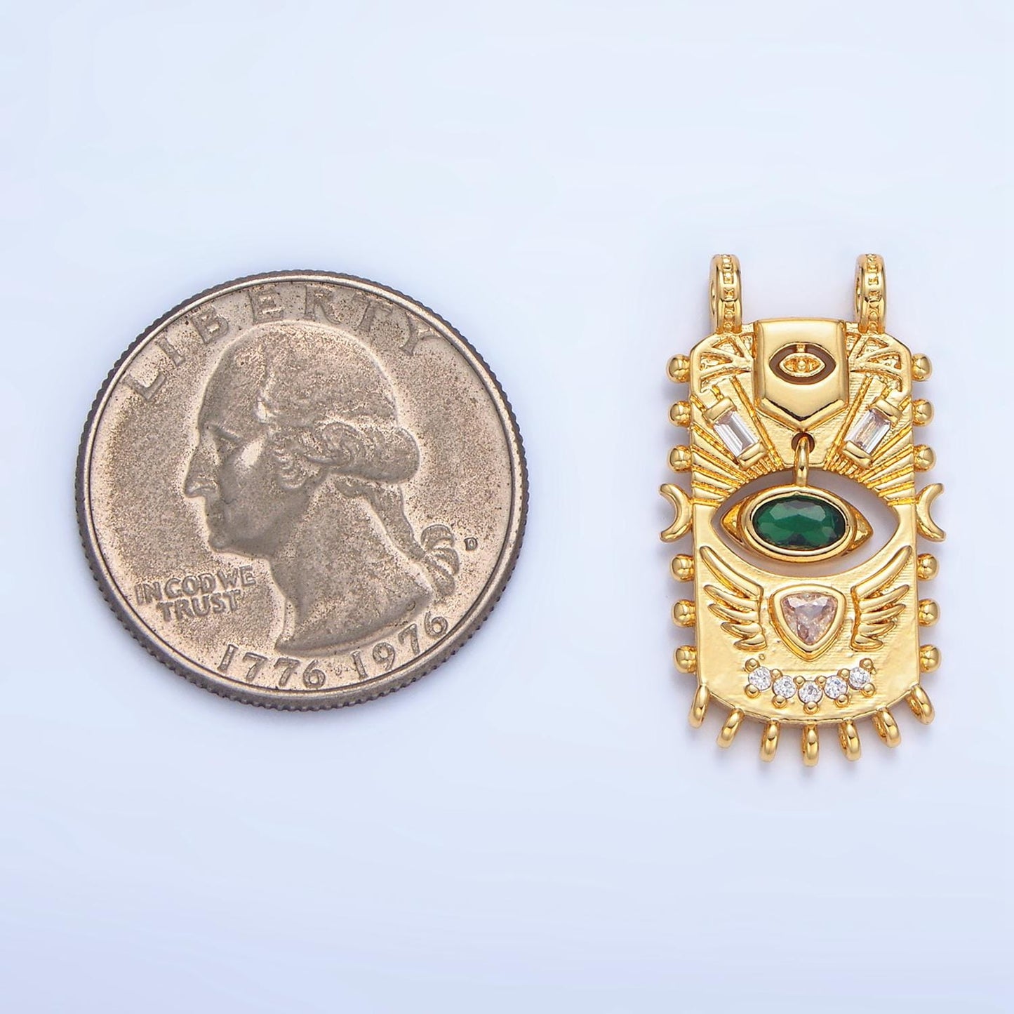 Green CZ Evil Eye Geometric Tag 24K Gold Filled Pendant | F-481