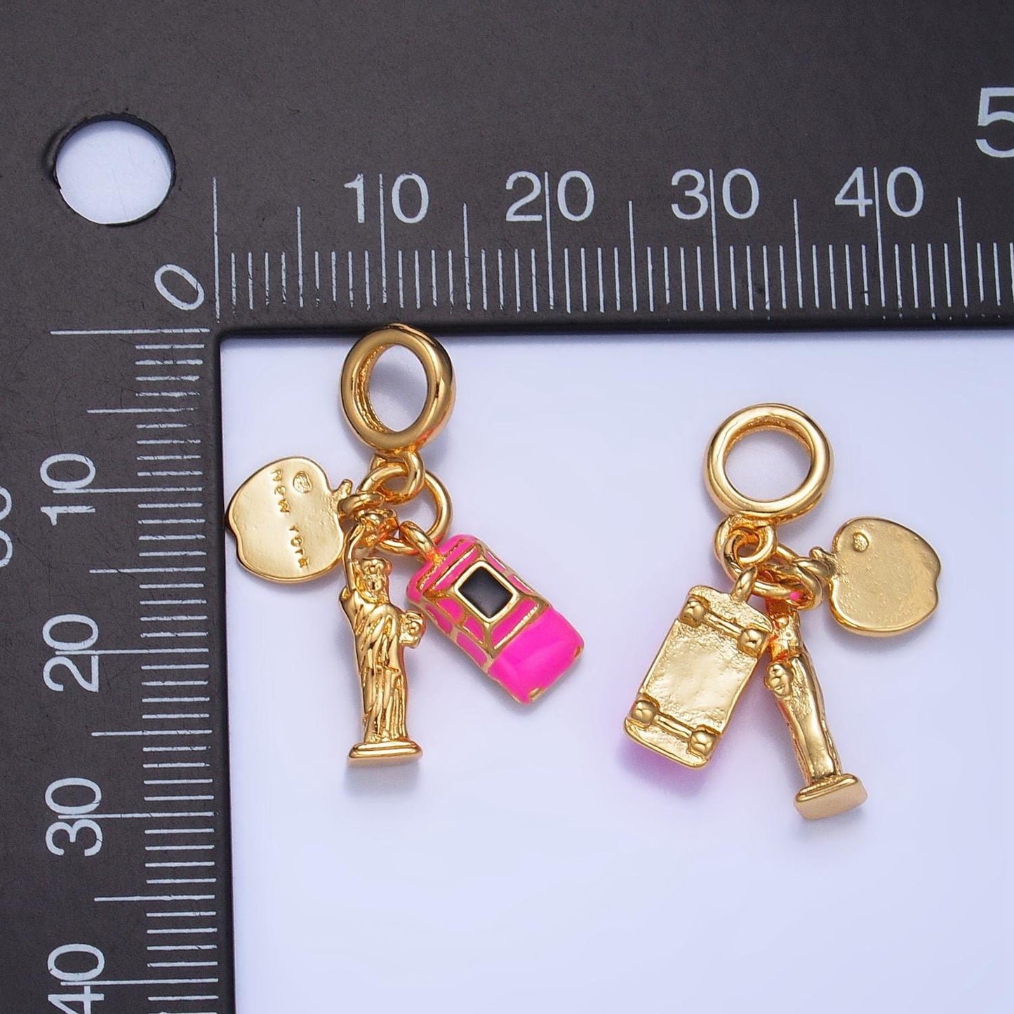 New York Travel Inspired 24k Gold Filled Rondelle Drop Charm for Bracelet Necklace Supply | M-336