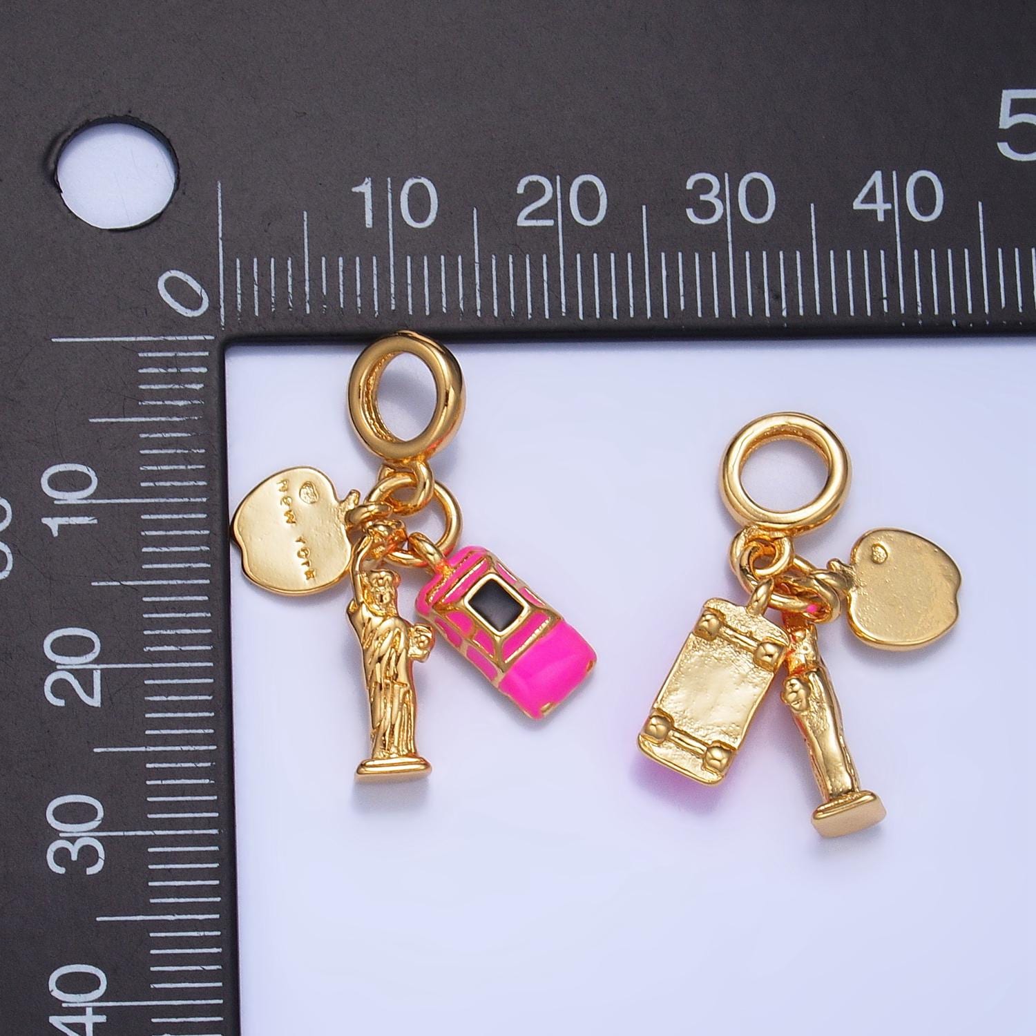 New York Travel Inspired 24k Gold Filled Rondelle Drop Charm for Bracelet Necklace Supply | M-336