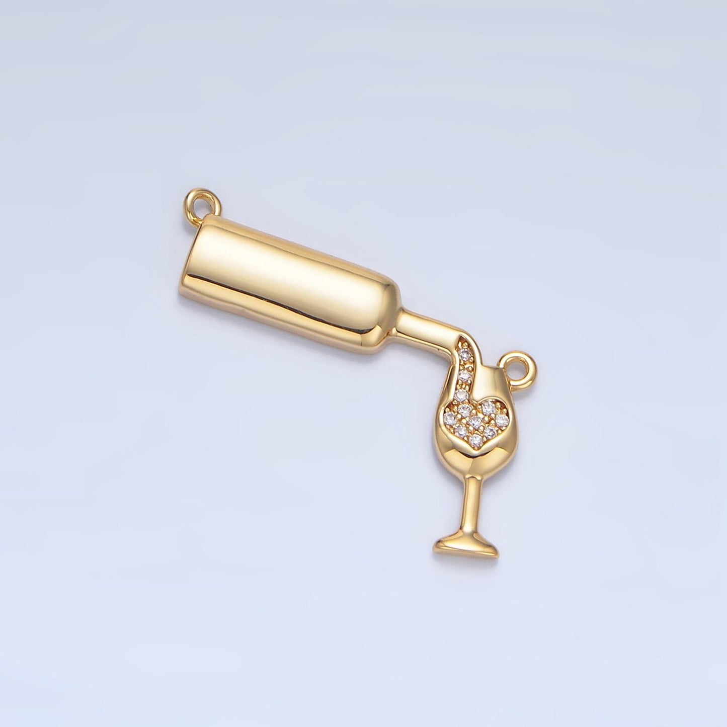 Drunk Love Micro Paved CZ, 24K Gold Filled Drink Wine Glass Bottle Link Connector for Necklace supply | F-486