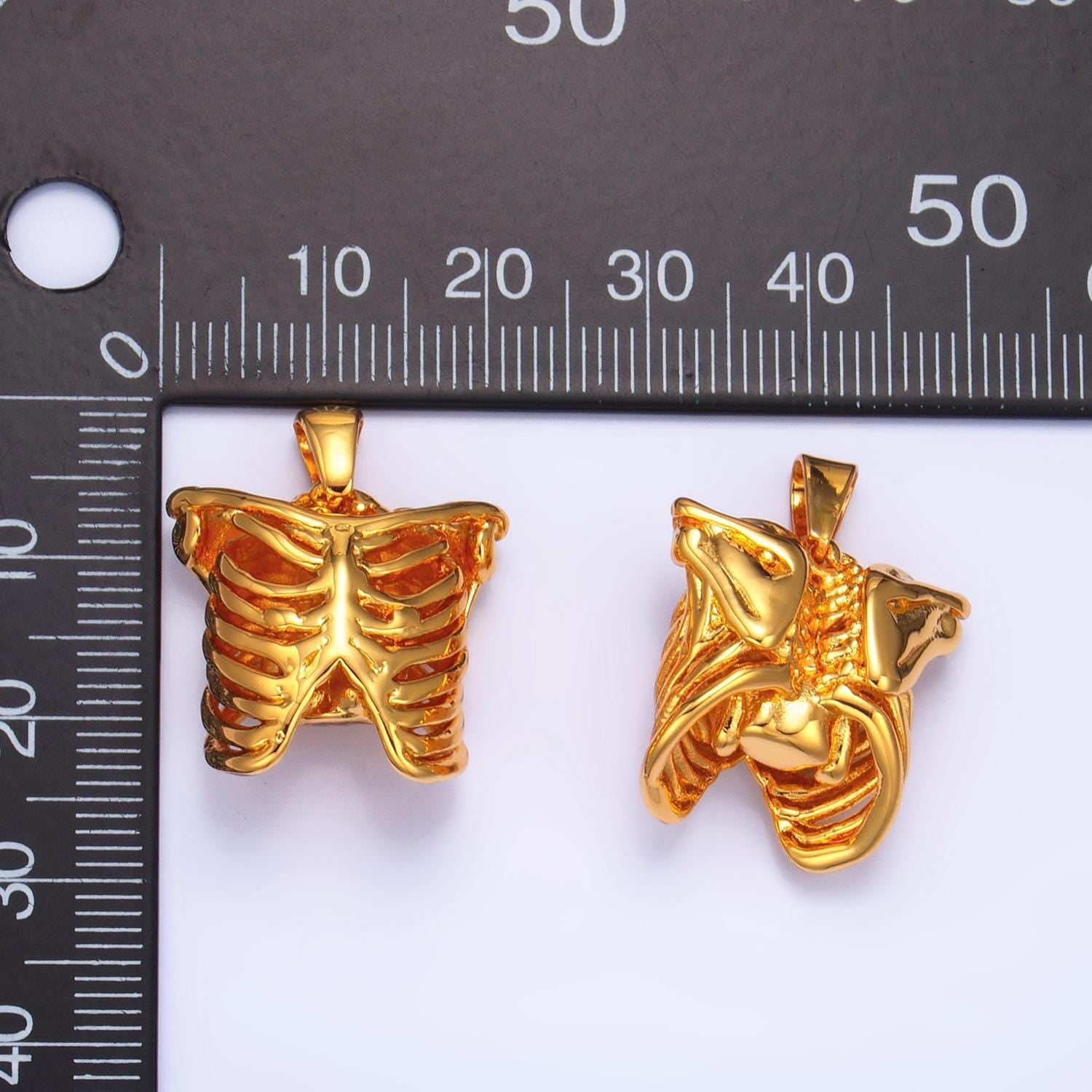 3D Stainless Steel Skull Charm in Silver Torso Bone Pendant Halloween Pendant P1509