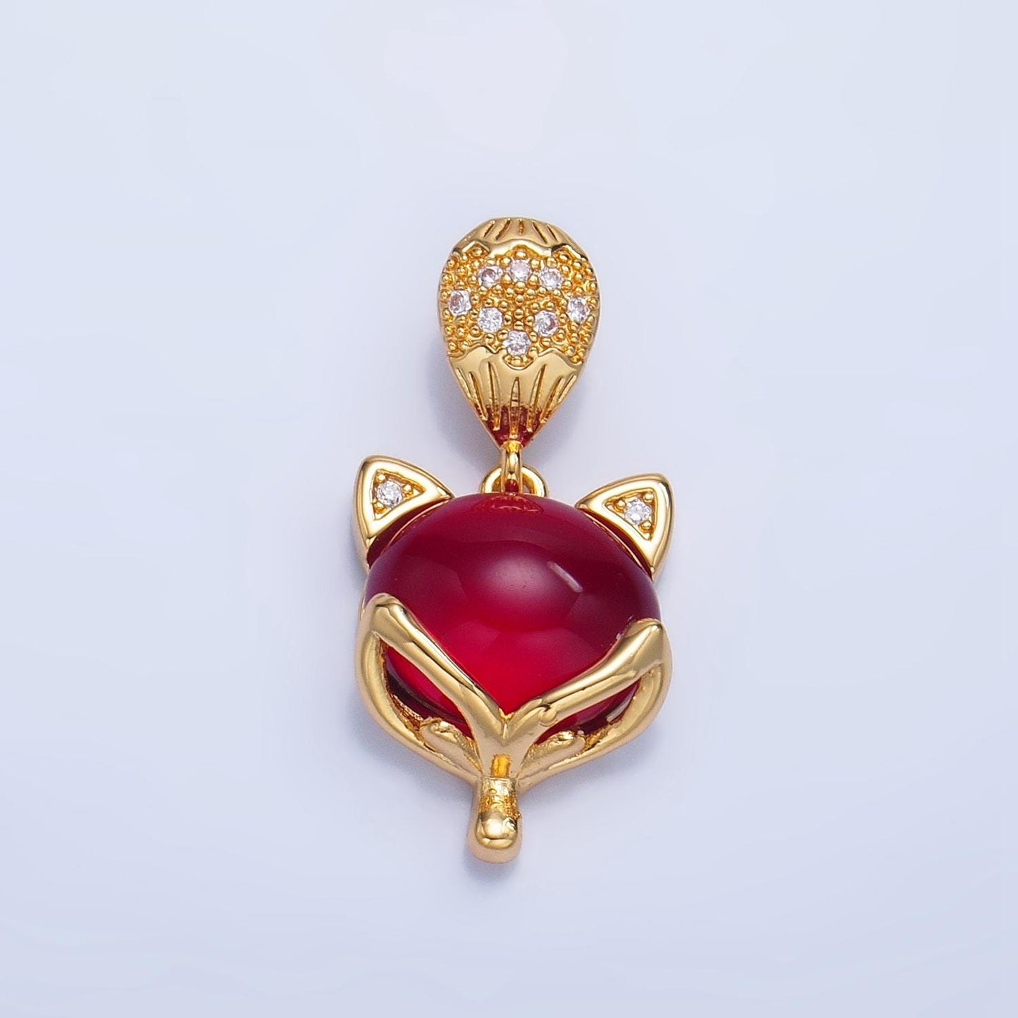 Dainty Gold Cute Fox Pendant Charm, Fox Pendant Charm, Red Blue Stone Fox Pendant, For DIY Jewelry, AA1026