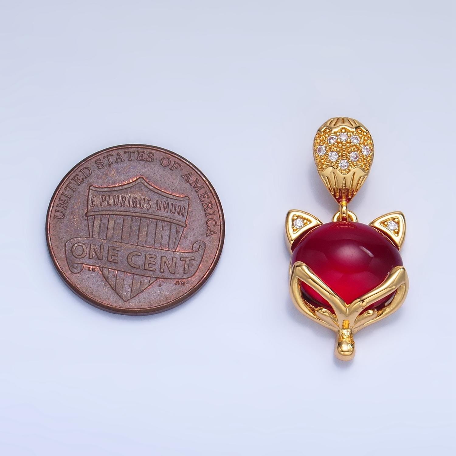Dainty Gold Cute Fox Pendant Charm, Fox Pendant Charm, Red Blue Stone Fox Pendant, For DIY Jewelry, AA1026