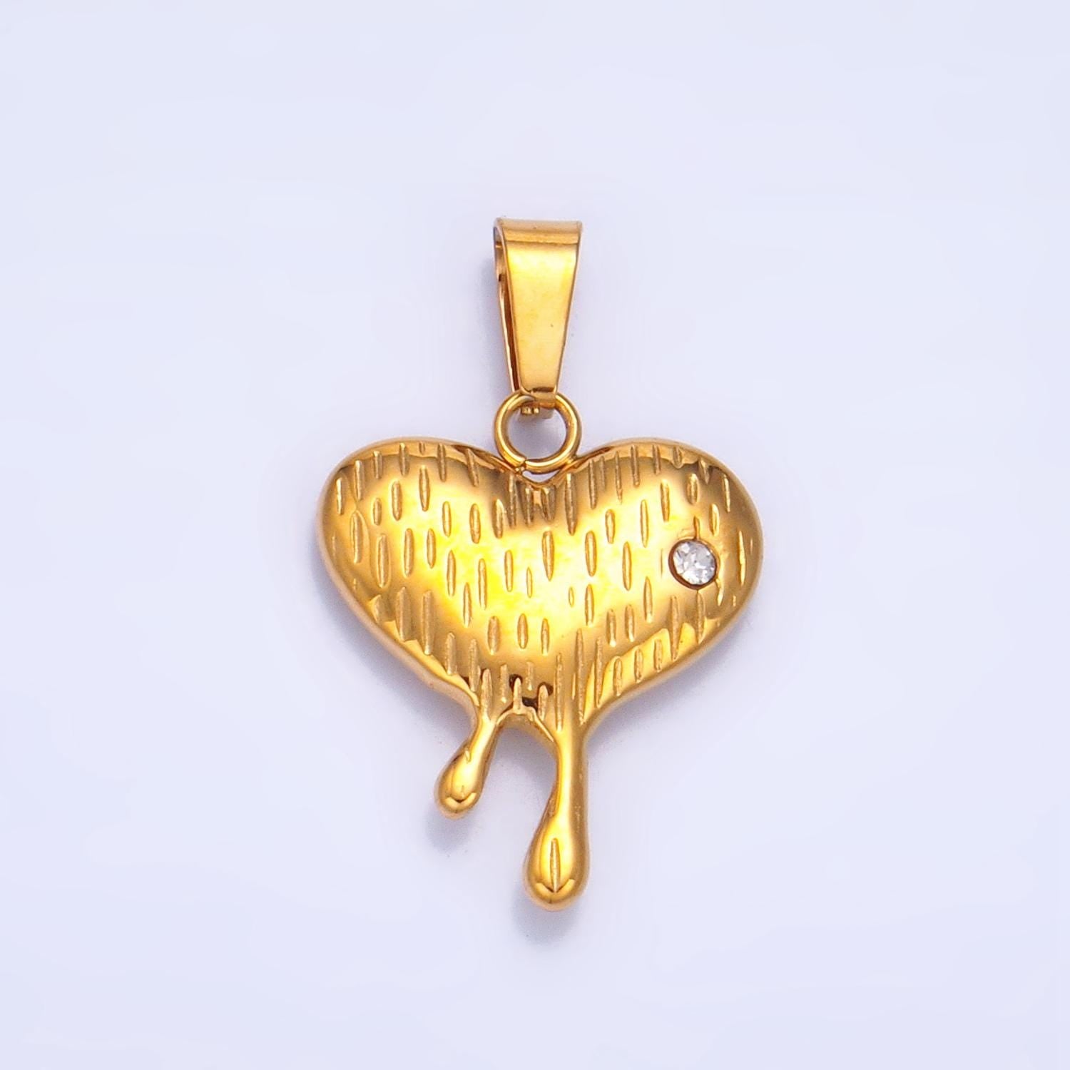 CZ Multidimensional Heart Molten Drip Lined Textured Stainless Steel Pendant | P-1522