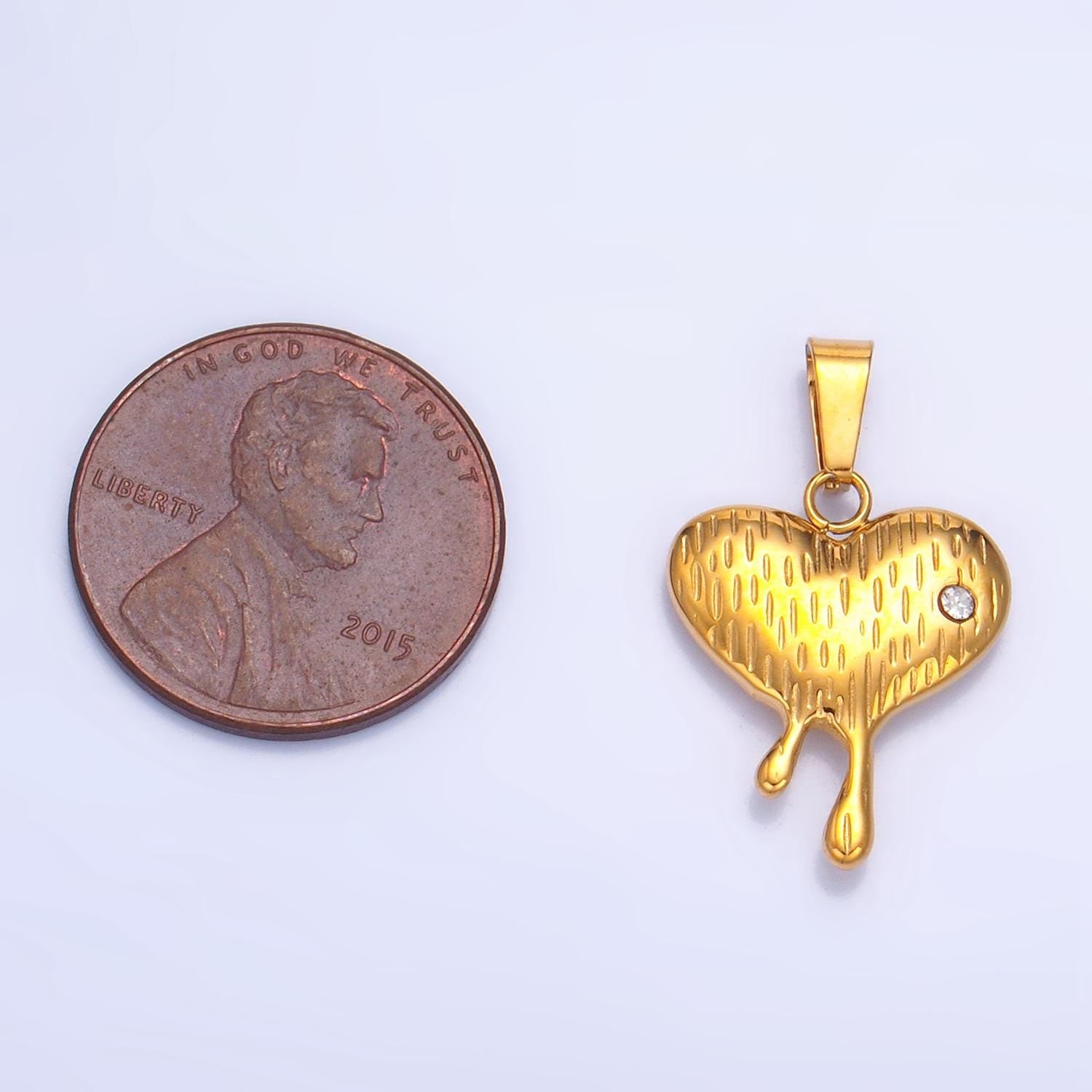 CZ Multidimensional Heart Molten Drip Lined Textured Stainless Steel Pendant | P-1522