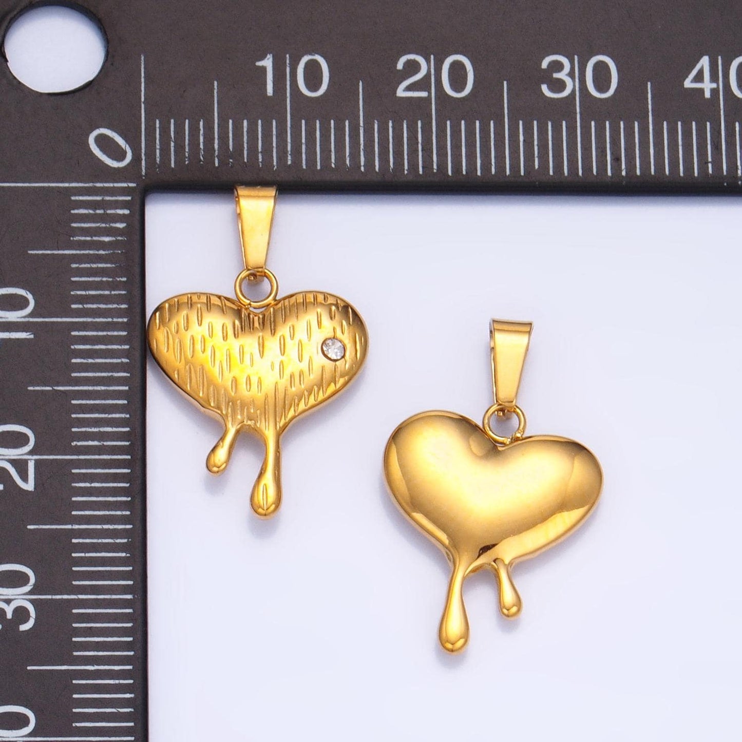 CZ Multidimensional Heart Molten Drip Lined Textured Stainless Steel Pendant | P-1522