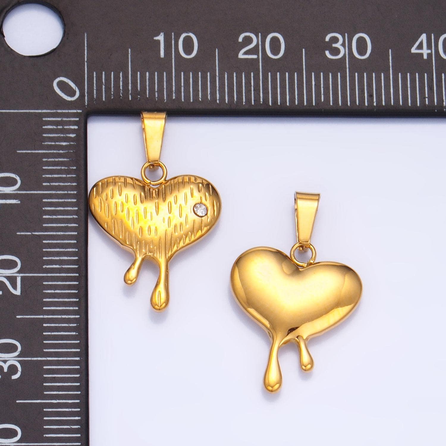 CZ Multidimensional Heart Molten Drip Lined Textured Stainless Steel Pendant | P-1522