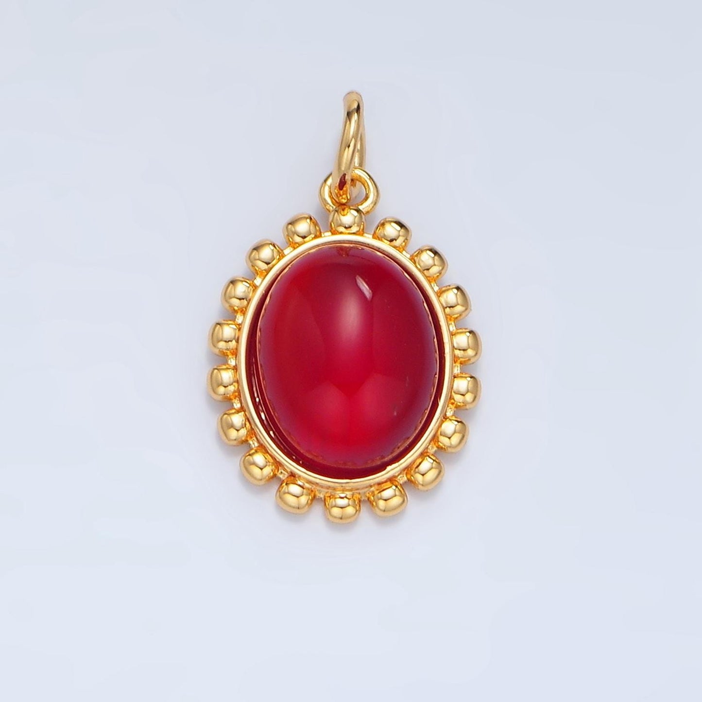 Blood Red Oval Bubble Bezel 24K Gold Filled Charm | X-822