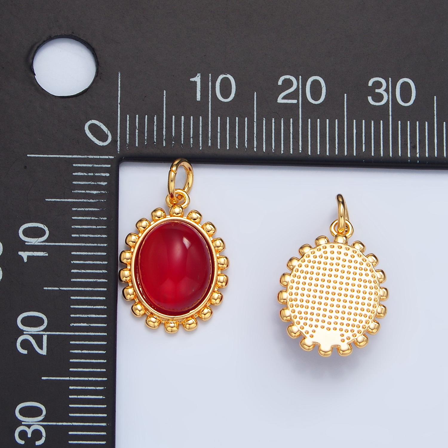 Blood Red Oval Bubble Bezel 24K Gold Filled Charm | X-822