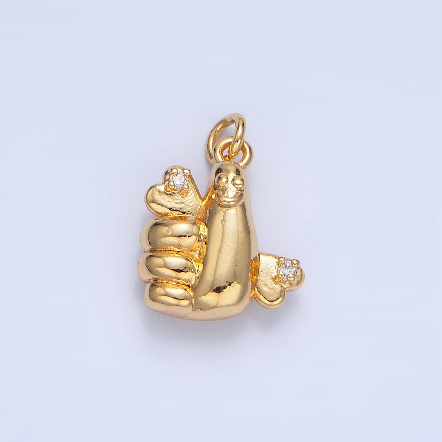 CZ Smile Face Thumbs Up Hand Gesture 24k Gold Filled Charm | X-850