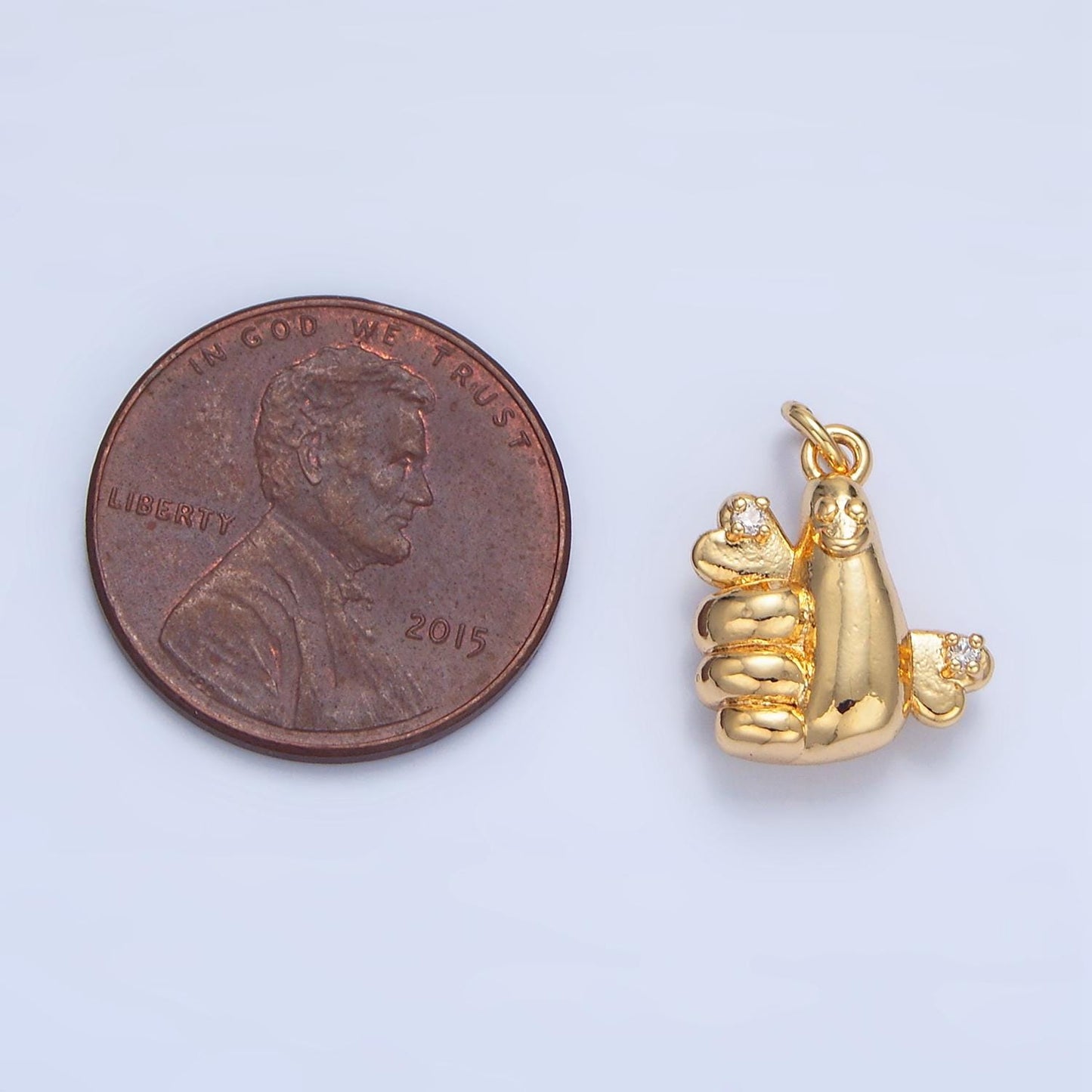 CZ Smile Face Thumbs Up Hand Gesture 24k Gold Filled Charm | X-850