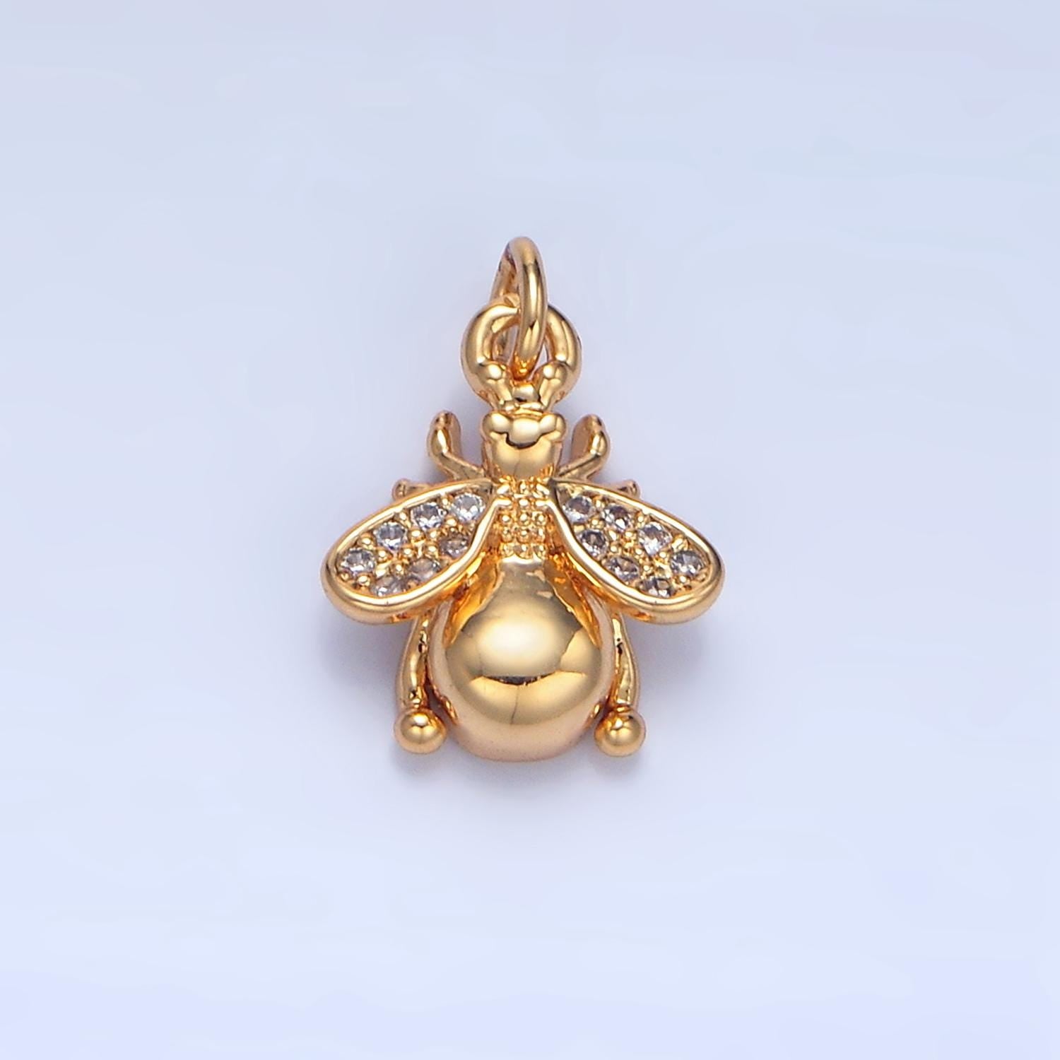CZ Micro Paved Bee Flying Insect Animal 24k Gold Filled Charm | X-874