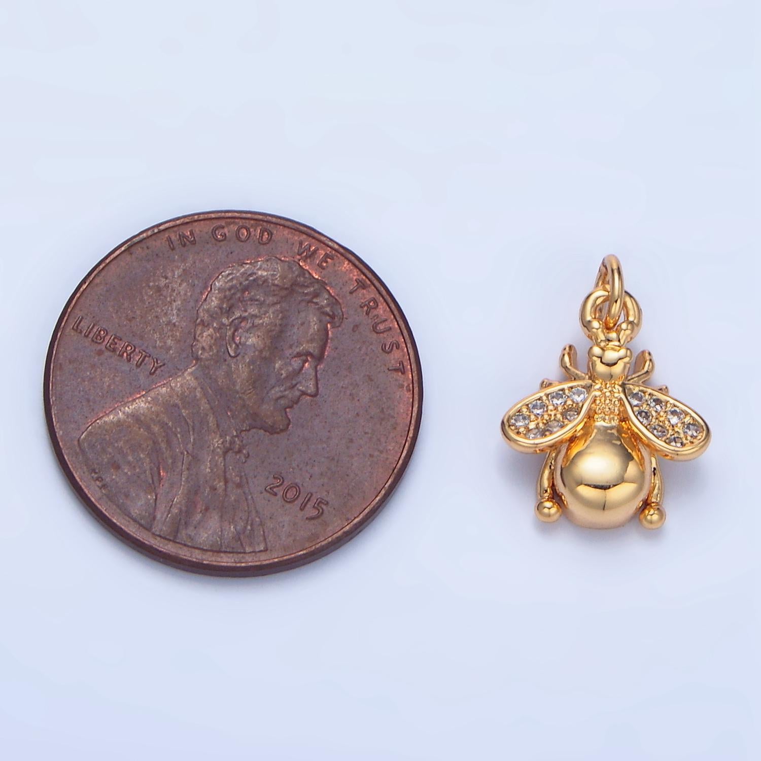 CZ Micro Paved Bee Flying Insect Animal 24k Gold Filled Charm | X-874