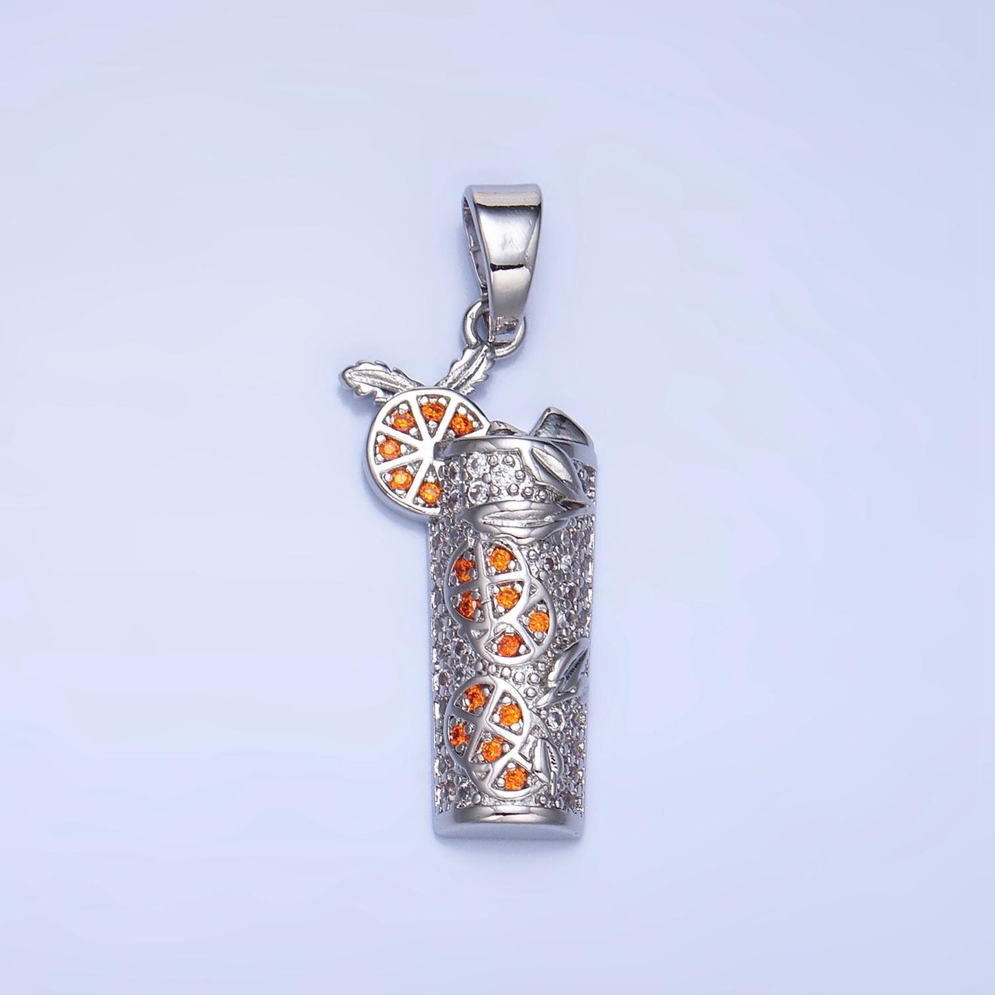 Dainty Gold Orange Juice Charm with Cz Cubic Foodies Drink Glass Micro Pave Pendant Silver Lemon Tea Pendant Drink Charm AA991
