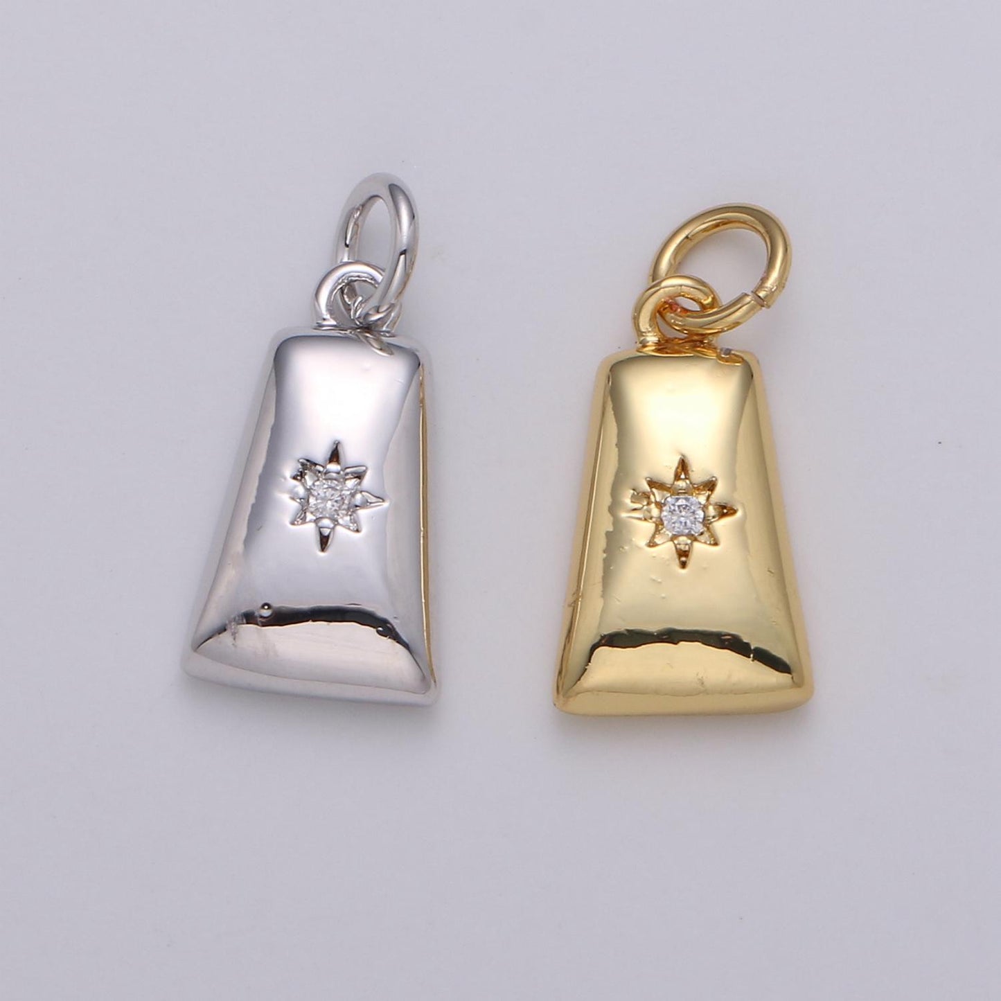 Trapezoid CZ Paved North Star 24K Gold Filled Celestial Charm in Gold & Silver | D-427