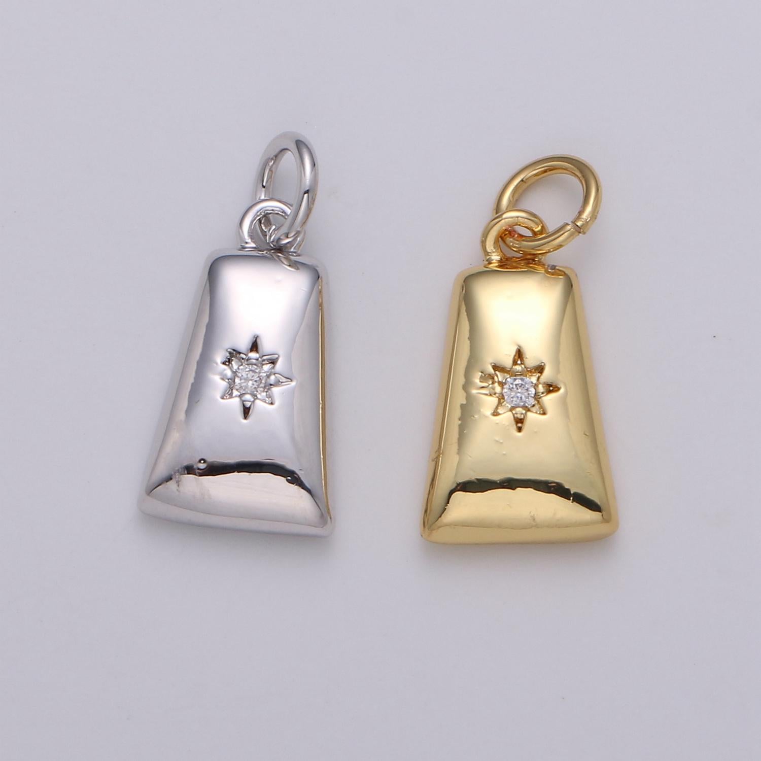 Trapezoid CZ Paved North Star 24K Gold Filled Celestial Charm in Gold & Silver | D-427