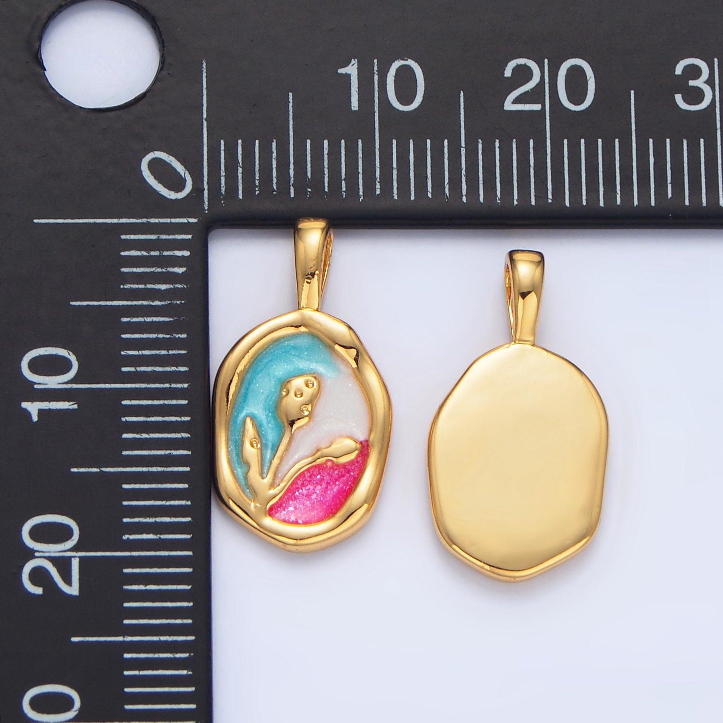 Dainty Gold Tulip Charms White, Pink Enamel Flower charm Abstract Oval Charm Medallion for Necklace Bracelet AA798